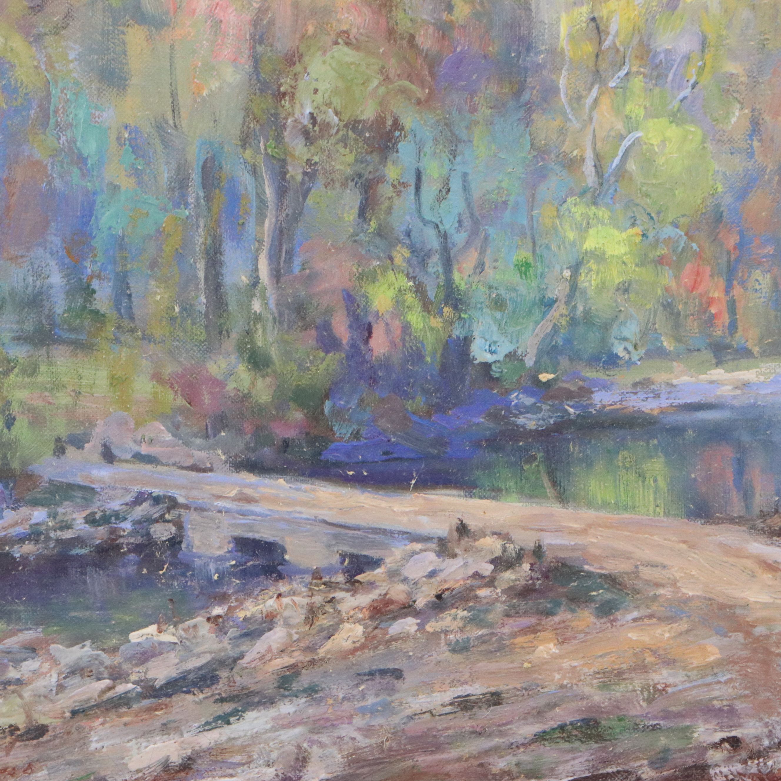 Oliver J. Corbett Oil Painting "Peerson Creek (Ford)," Early to Mid-20th Century