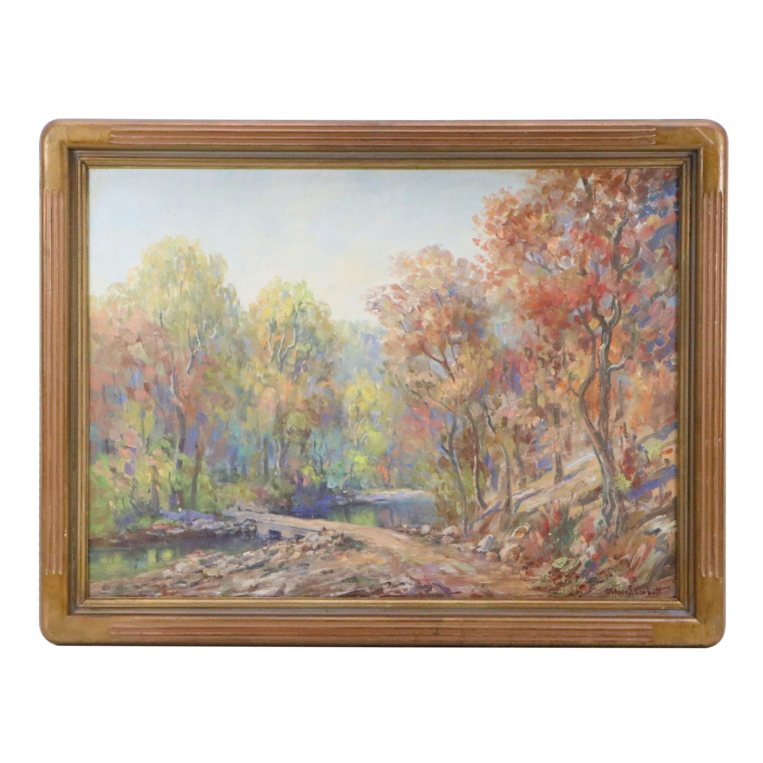 Oliver J. Corbett Oil Painting "Peerson Creek (Ford)," Early to Mid-20th Century