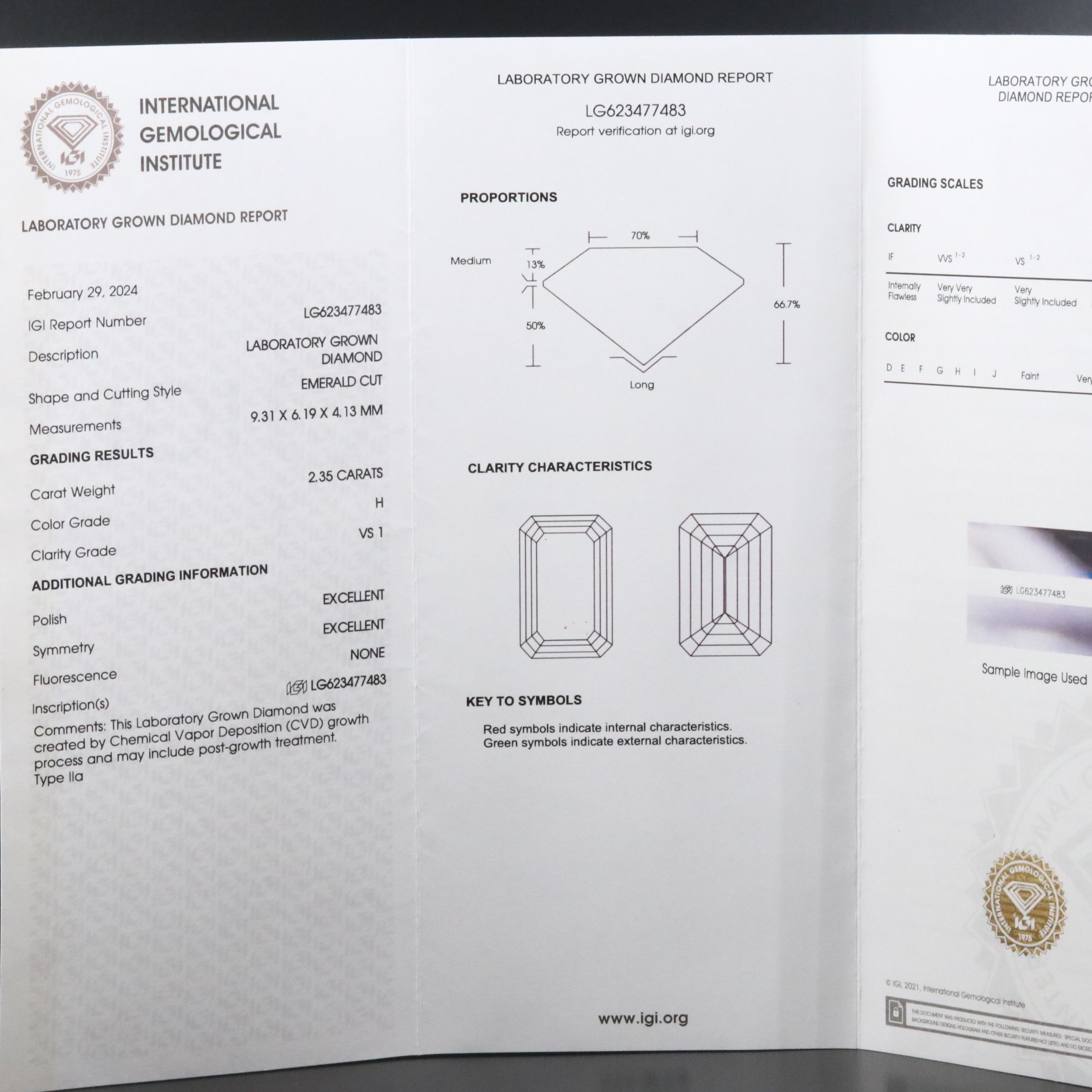 Loose 2.35 CT Lab Grown Diamond with IGI Report