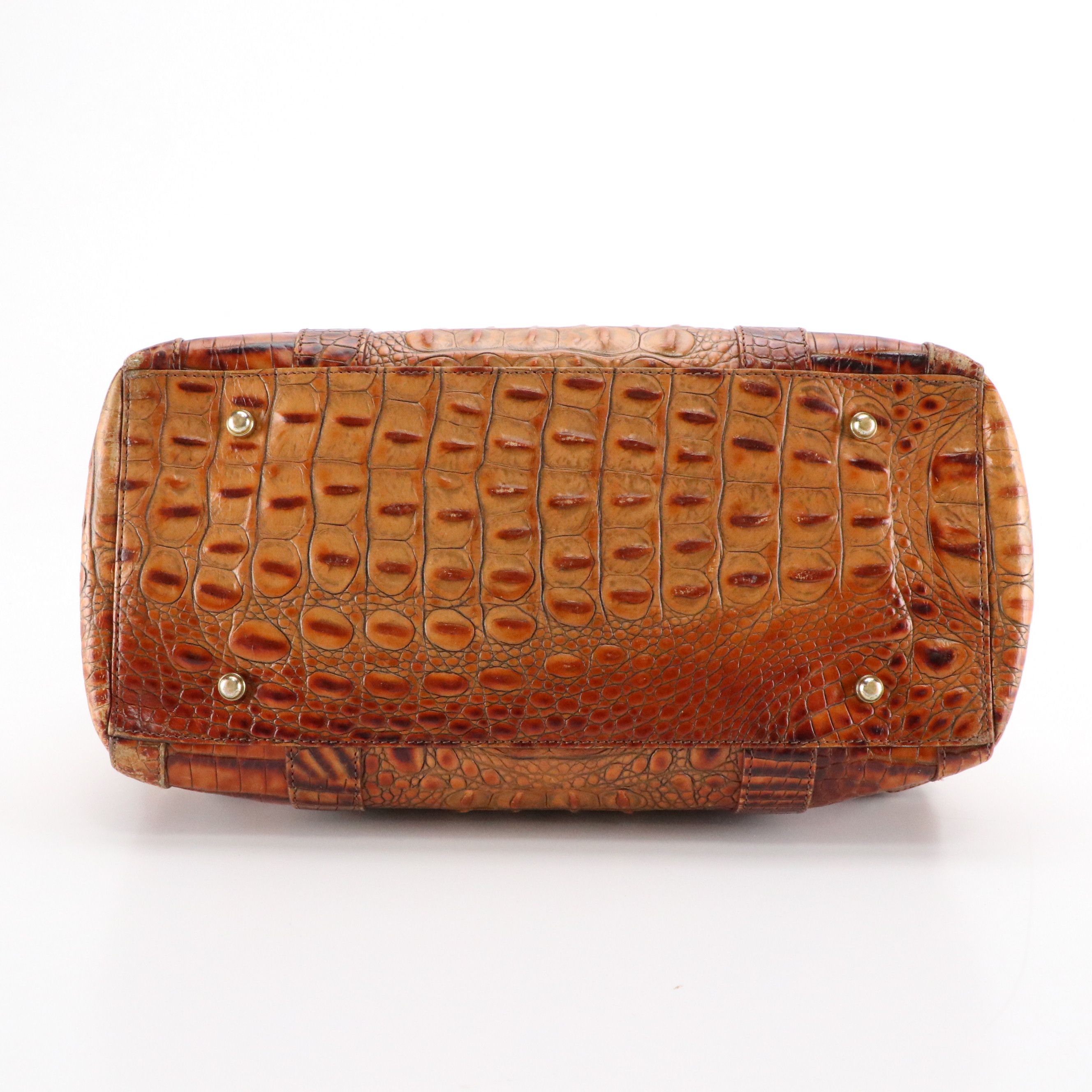 Brahmin Two-Way Satchel Bag in Toasted Almond Melbourne Croc Embossed Leather