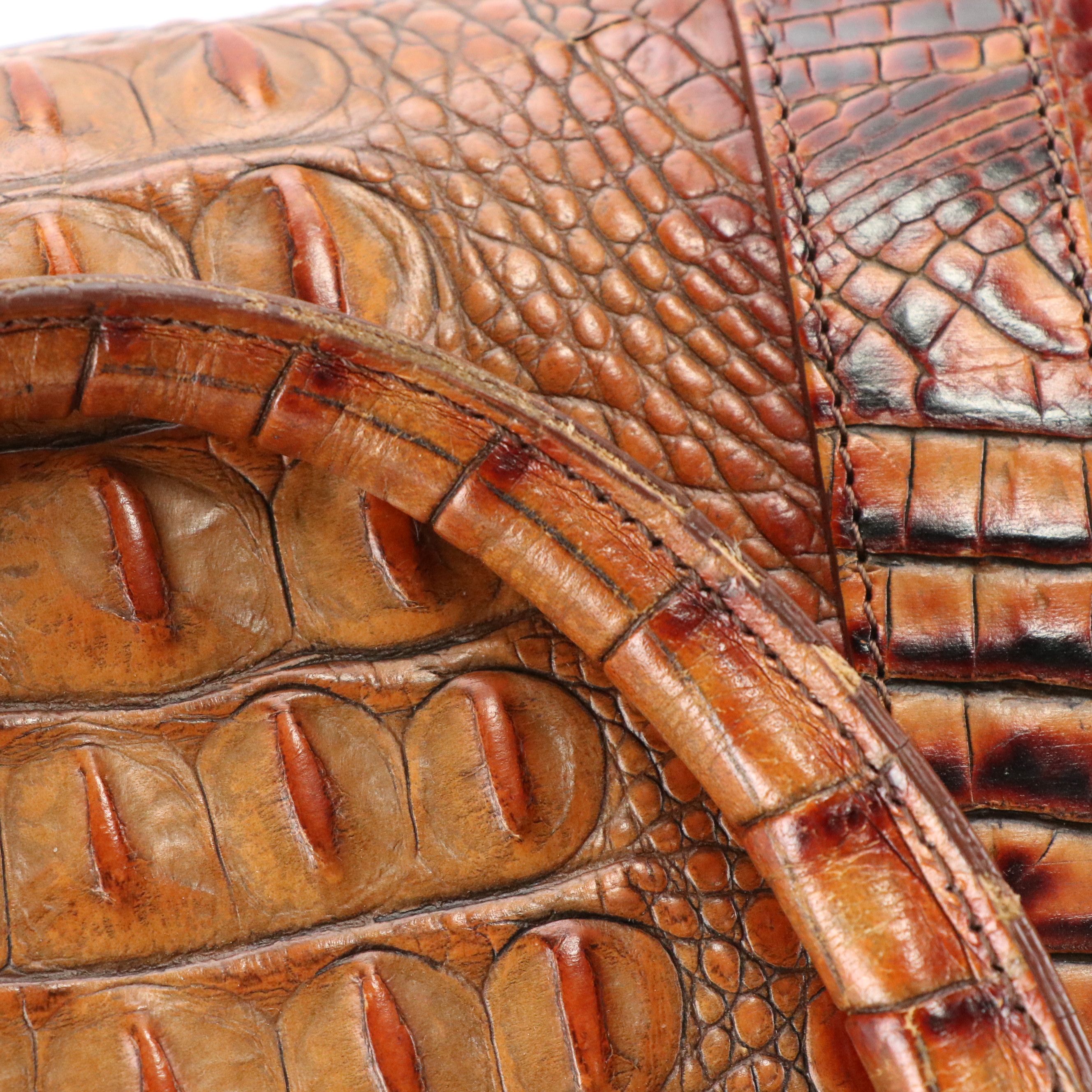 Brahmin Two-Way Satchel Bag in Toasted Almond Melbourne Croc Embossed Leather