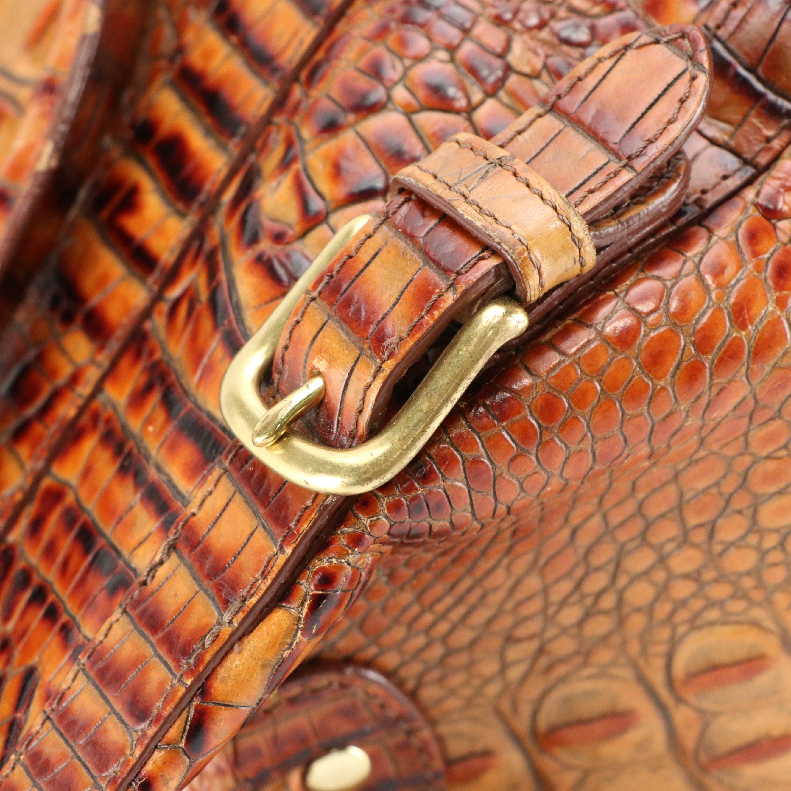 Brahmin Two-Way Satchel Bag in Toasted Almond Melbourne Croc Embossed Leather