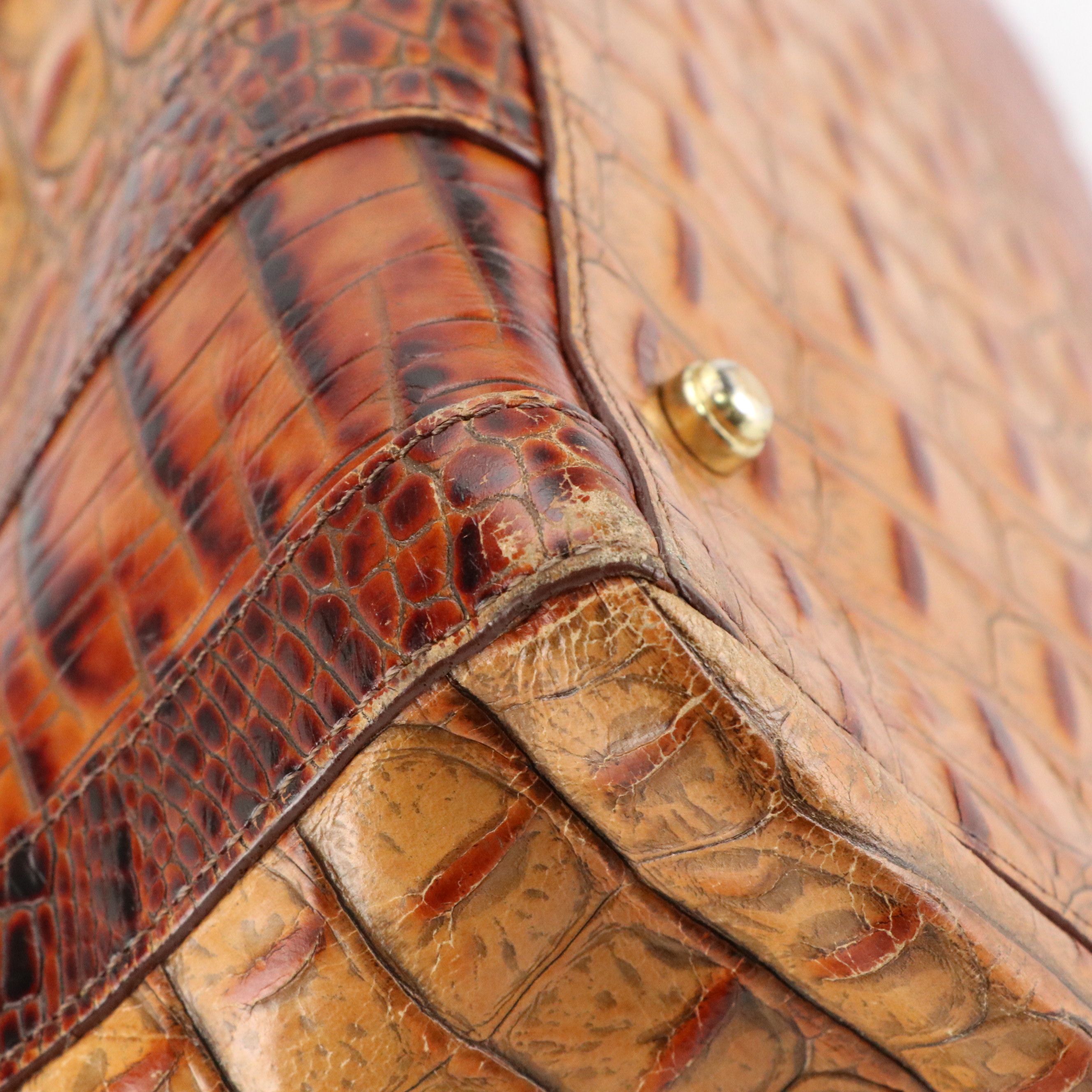 Brahmin Two-Way Satchel Bag in Toasted Almond Melbourne Croc Embossed Leather