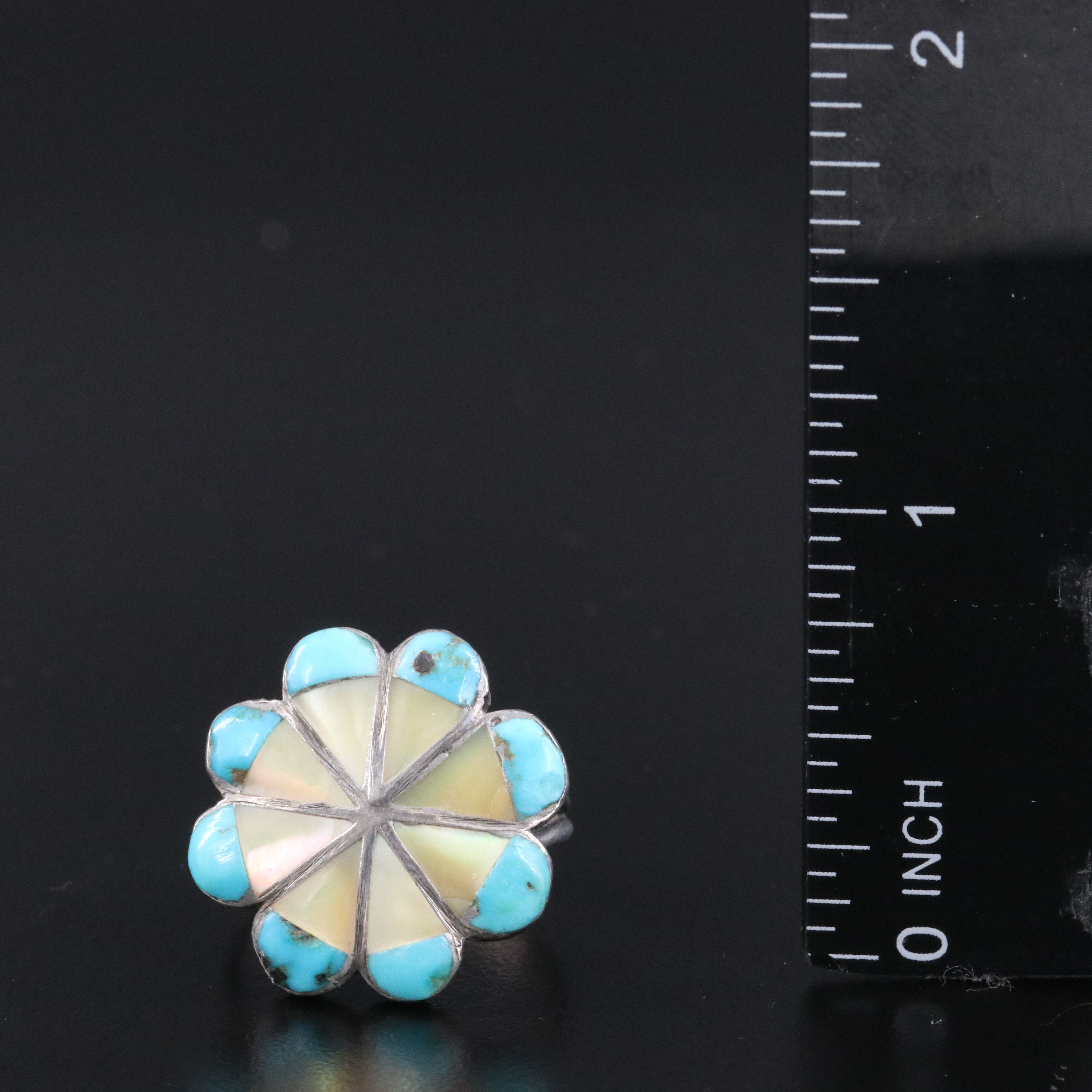 Southwestern Sterling Turquoise Pointer and Mother-of-Pearl Rings with Ring Box