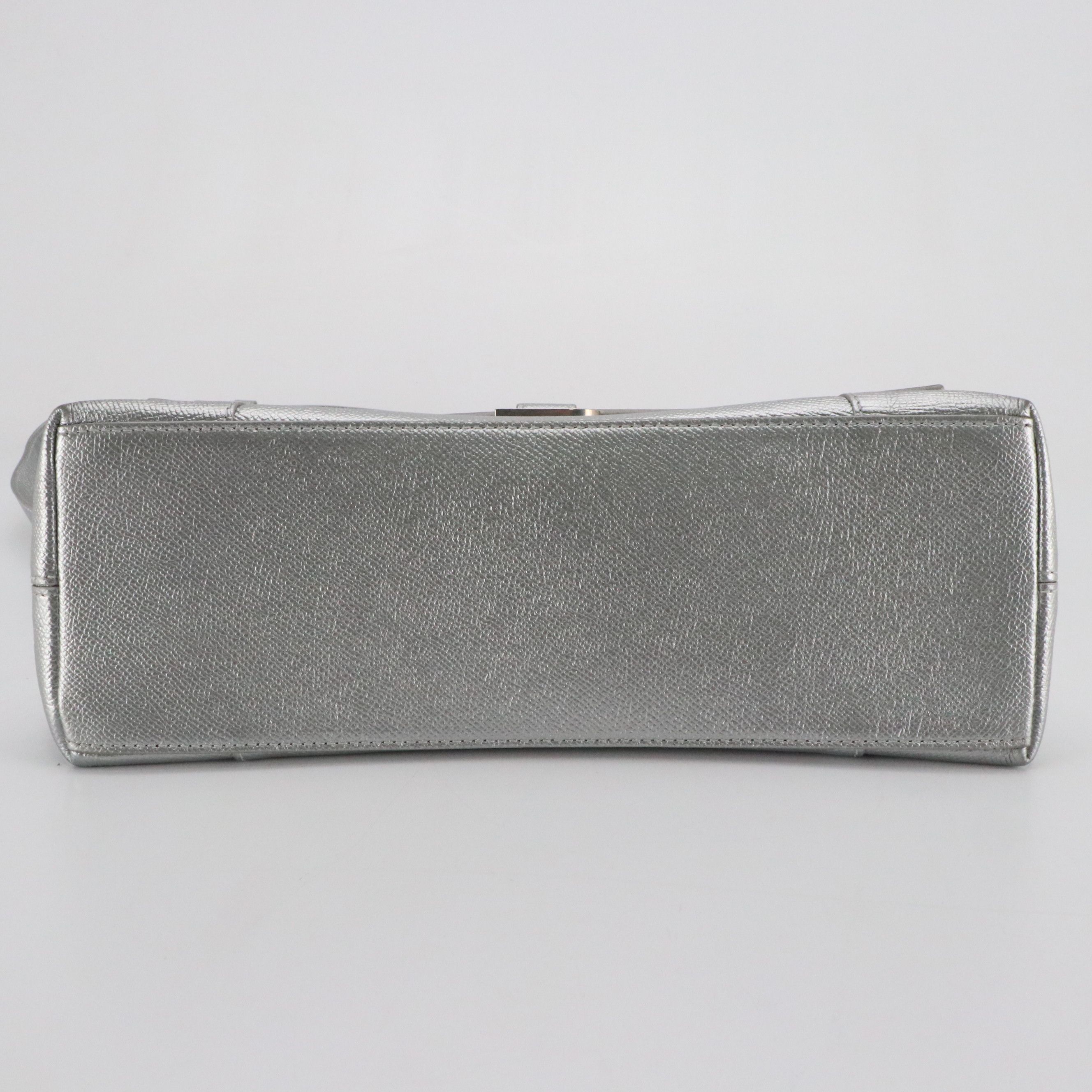 Balenciaga Medium Downtown Shoulder Bag in Silver Metallic Grained Leather