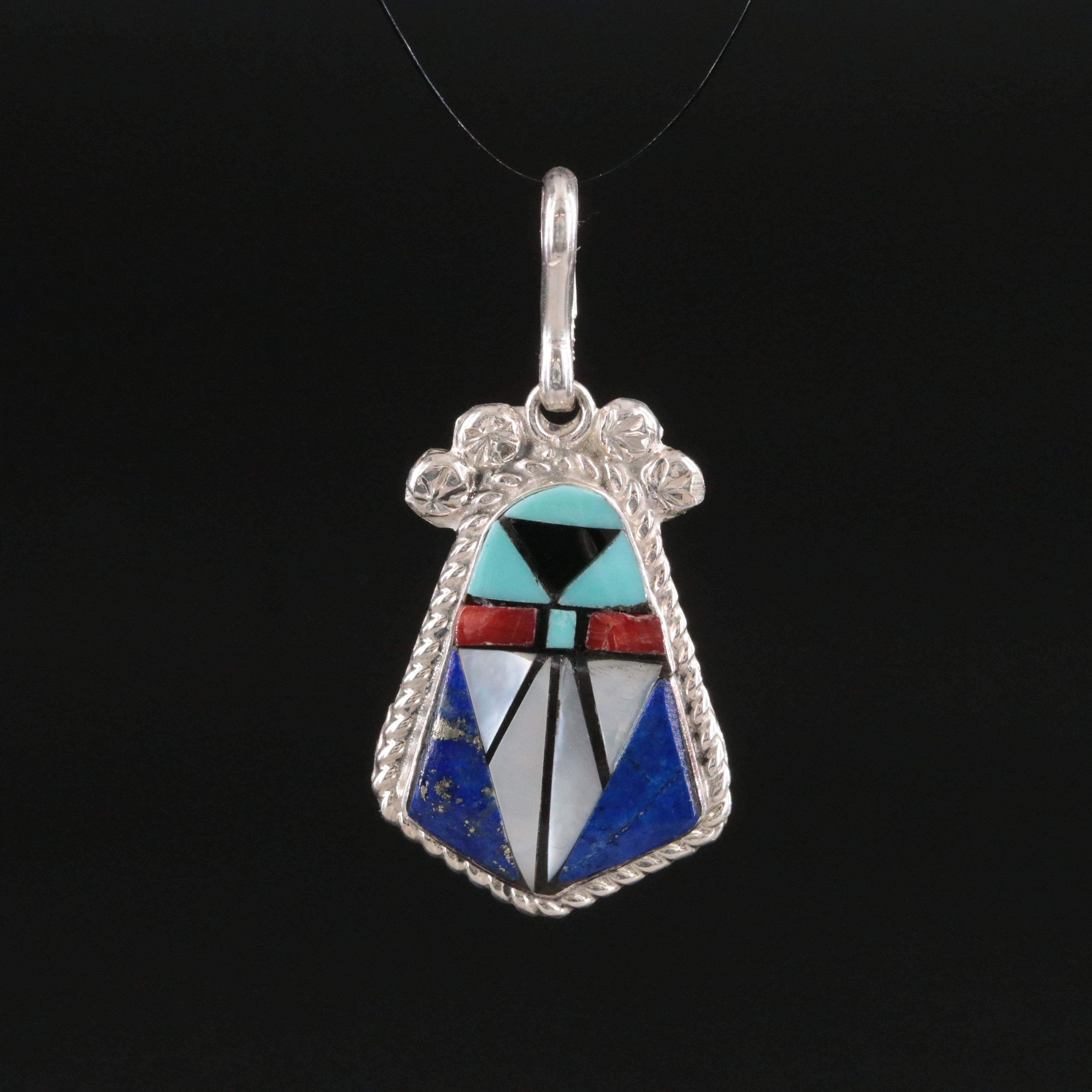 Ola Eriacho Zuni Sterling Gemstone Inlay Pendant