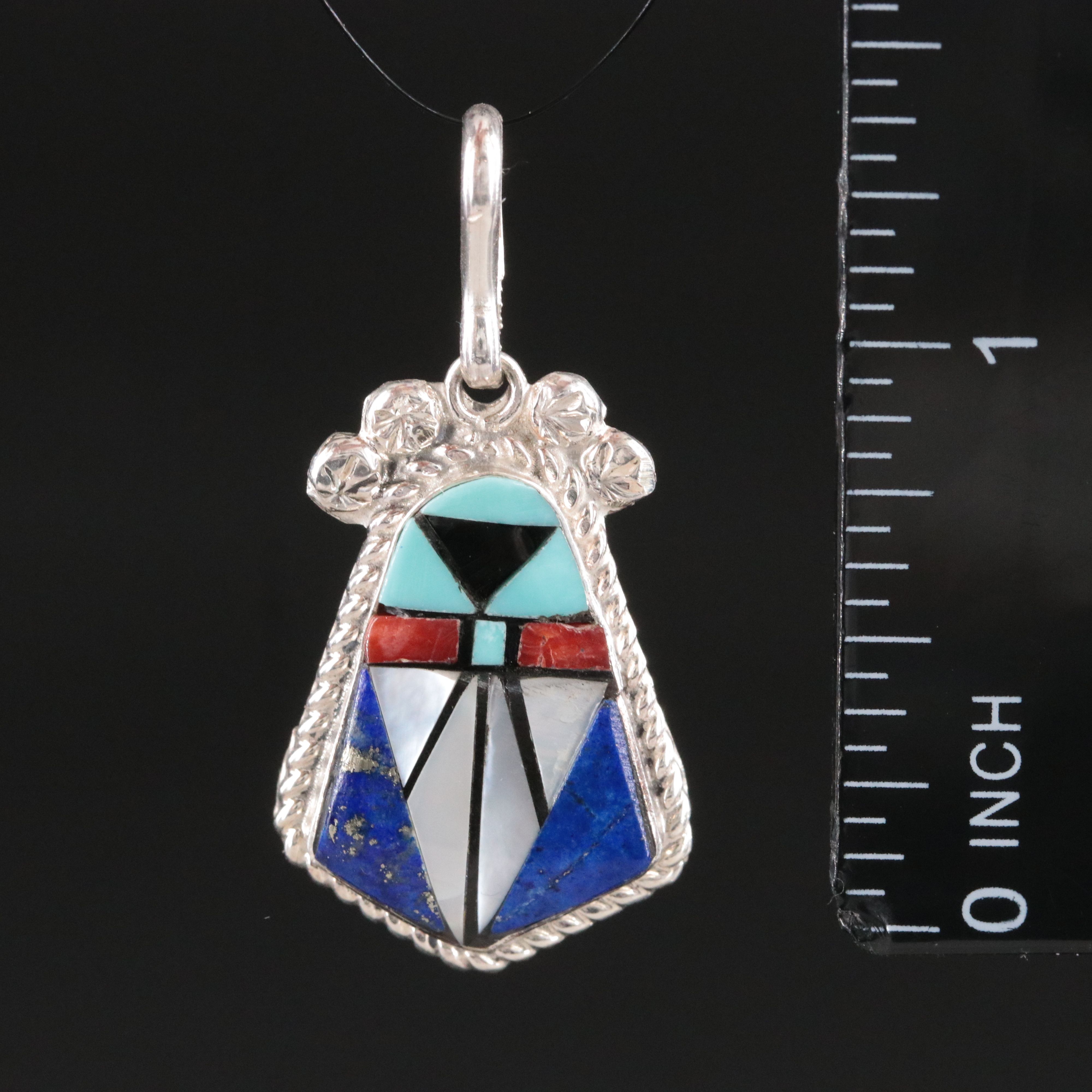 Ola Eriacho Zuni Sterling Gemstone Inlay Pendant