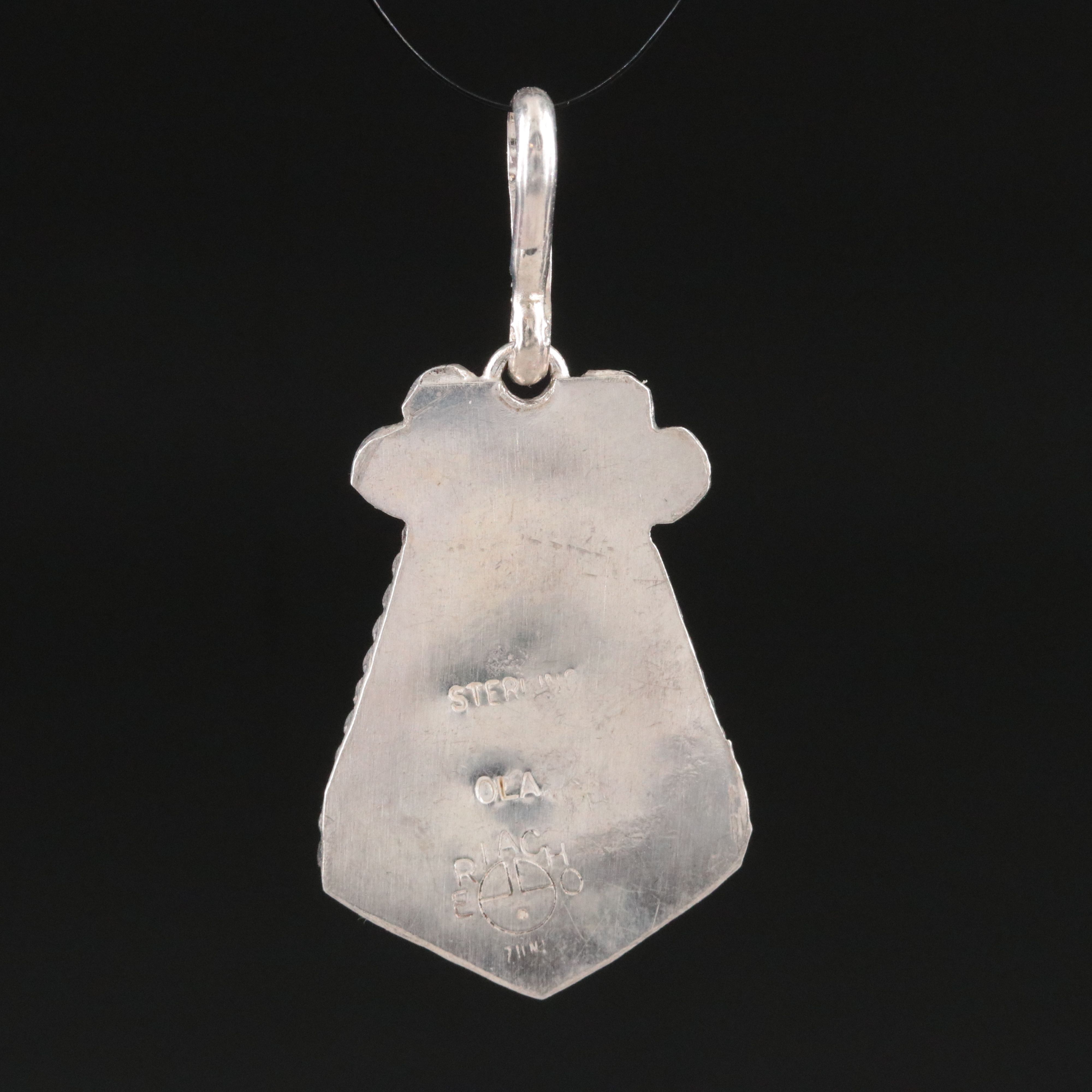 Ola Eriacho Zuni Sterling Gemstone Inlay Pendant