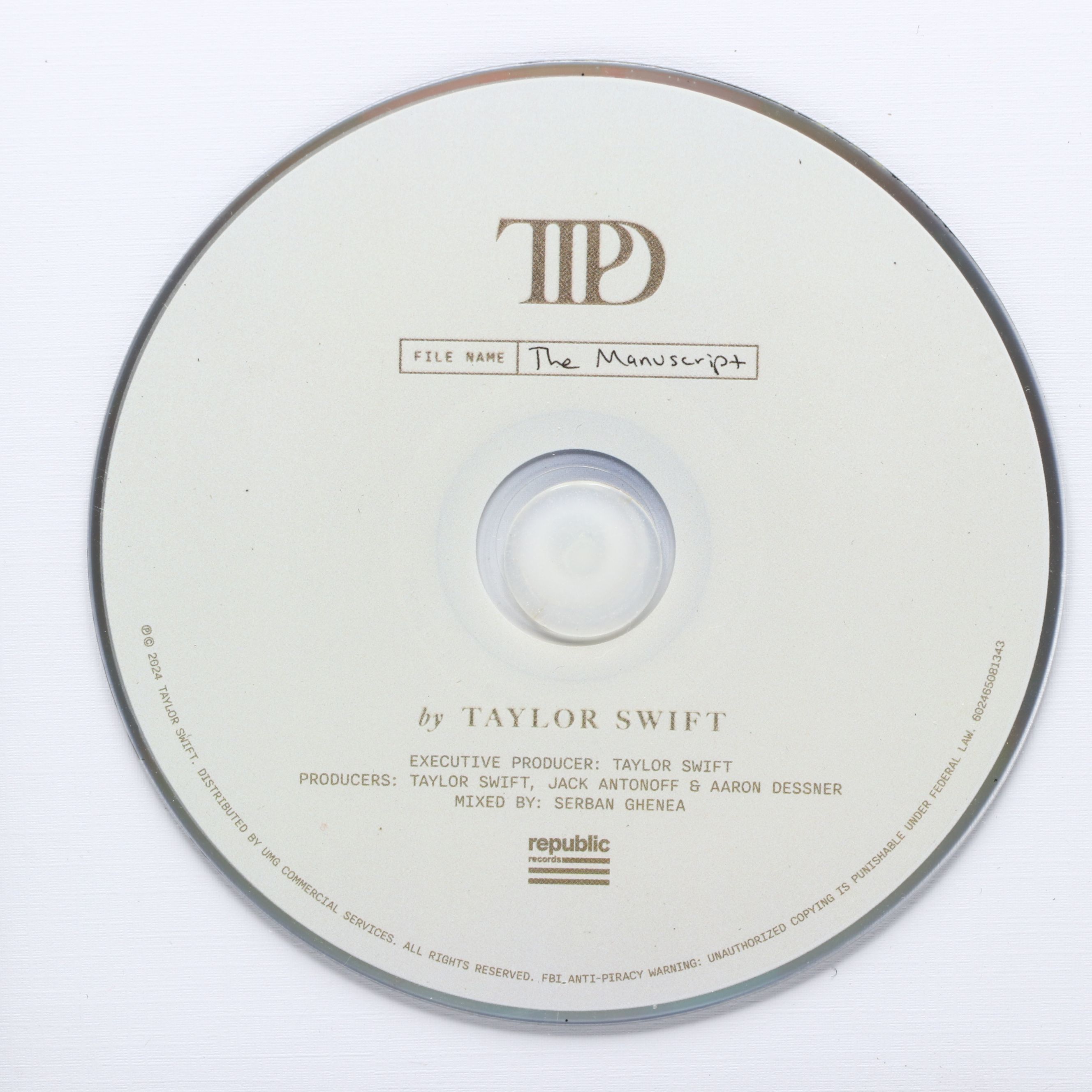 Taylor Swift Signed "The Tortured Poets Department" CD Card in Frame