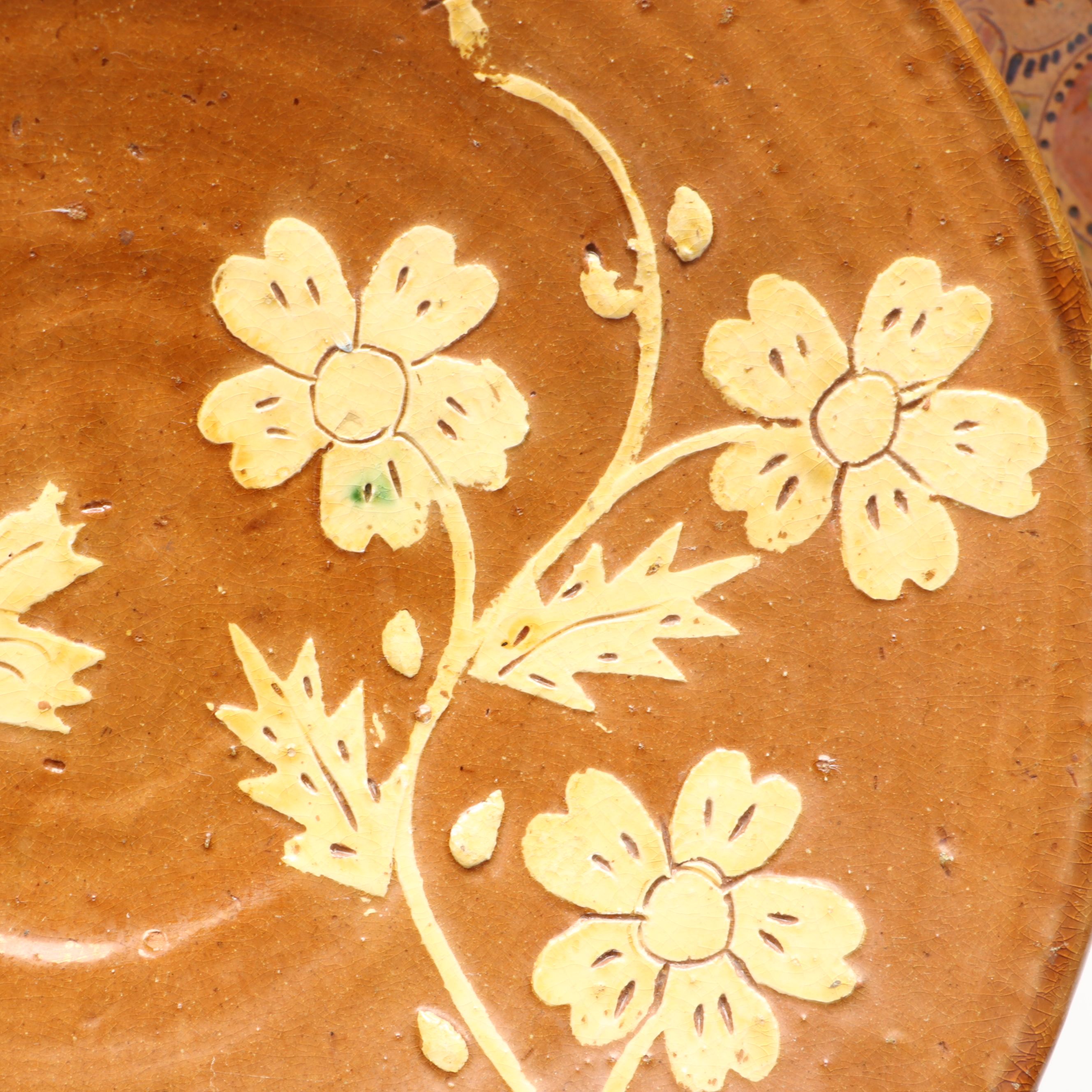 Mary Spellmire Shooner with Other American Slip Decorated Redware Chargers