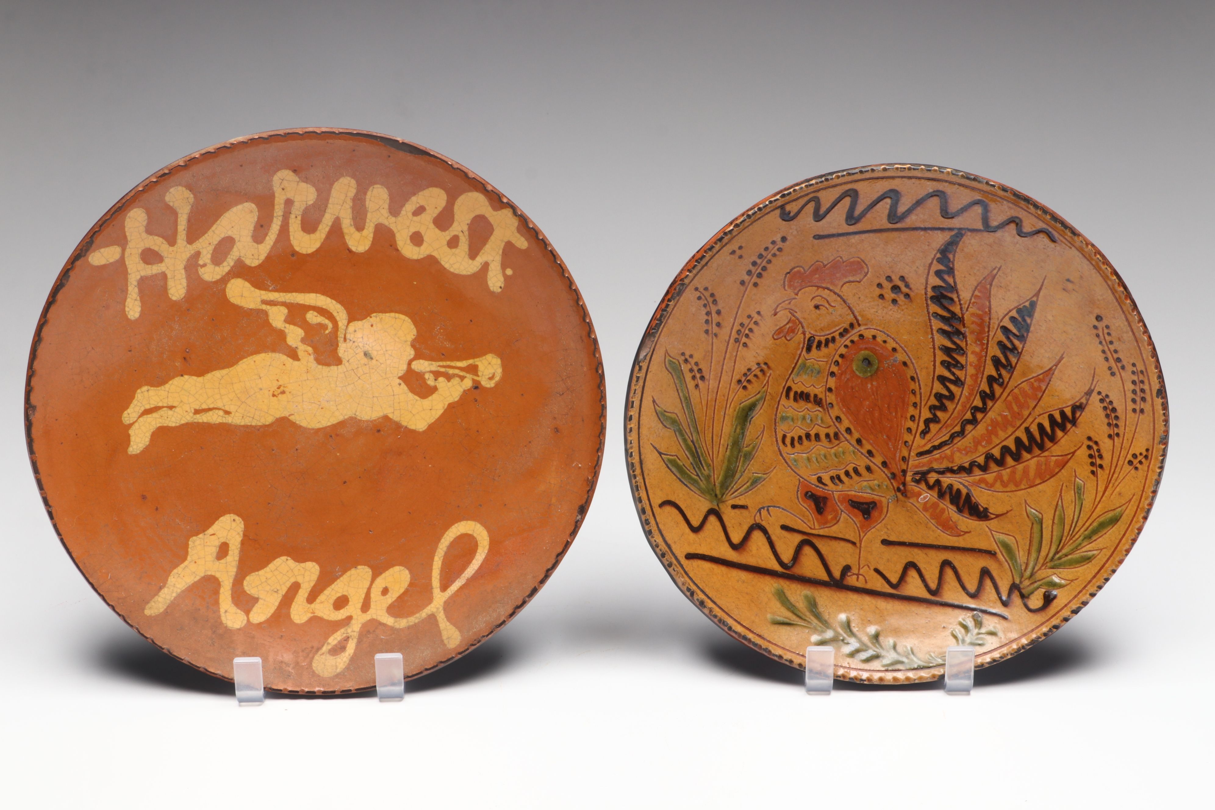 Mary Spellmire Shooner with Other American Slip Decorated Redware Chargers