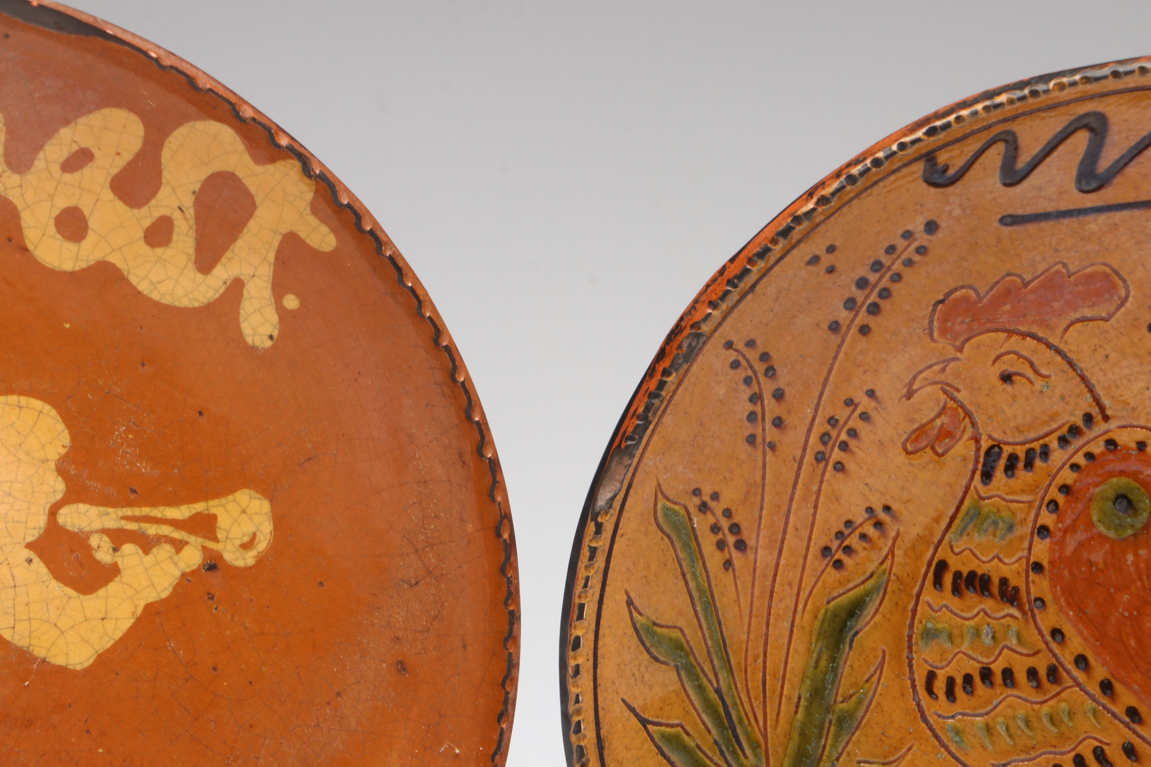 Mary Spellmire Shooner with Other American Slip Decorated Redware Chargers