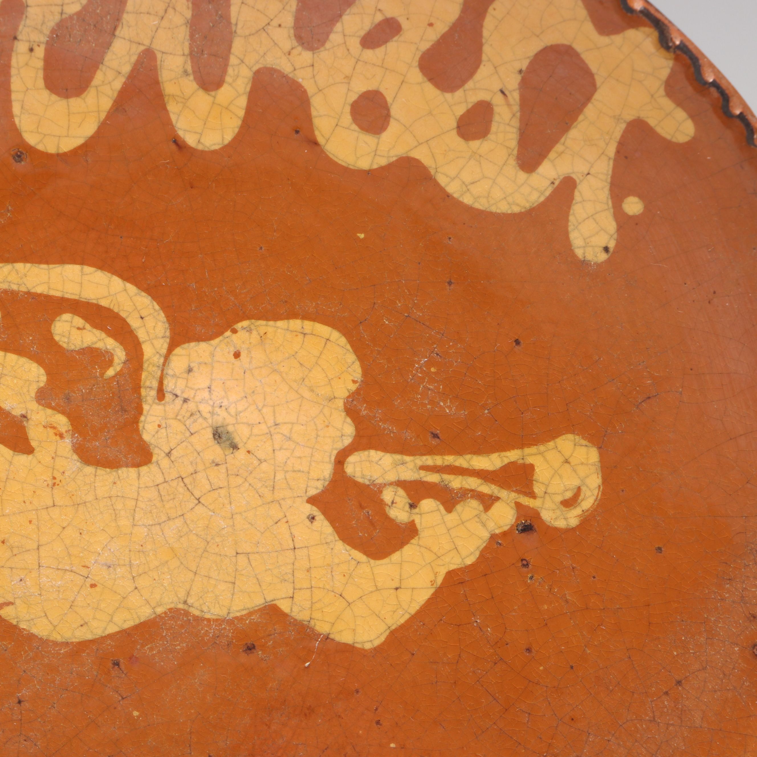 Mary Spellmire Shooner with Other American Slip Decorated Redware Chargers