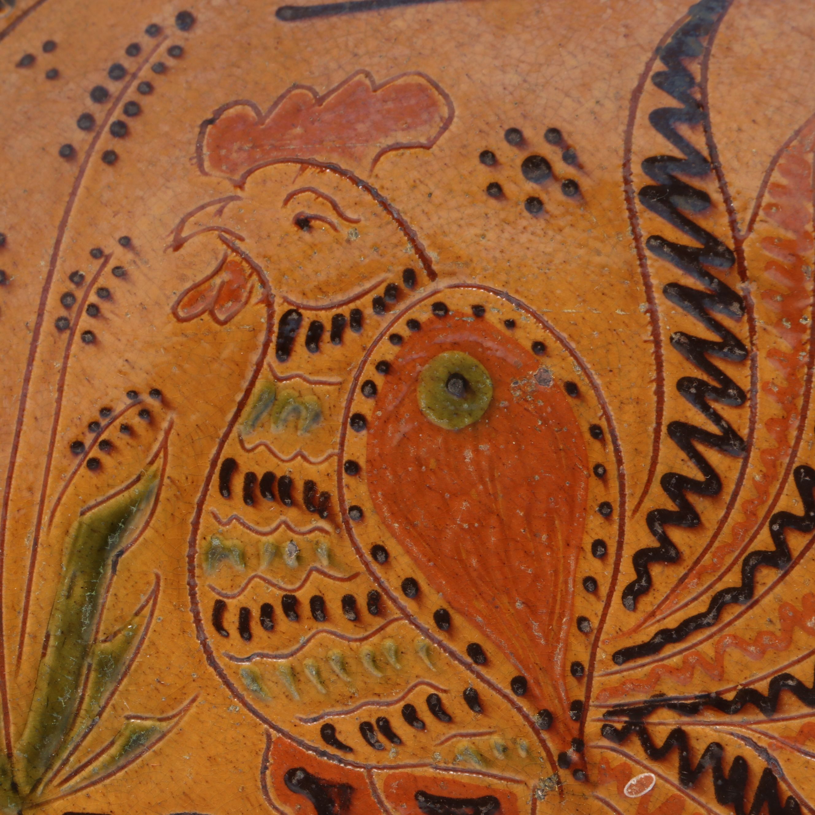 Mary Spellmire Shooner with Other American Slip Decorated Redware Chargers