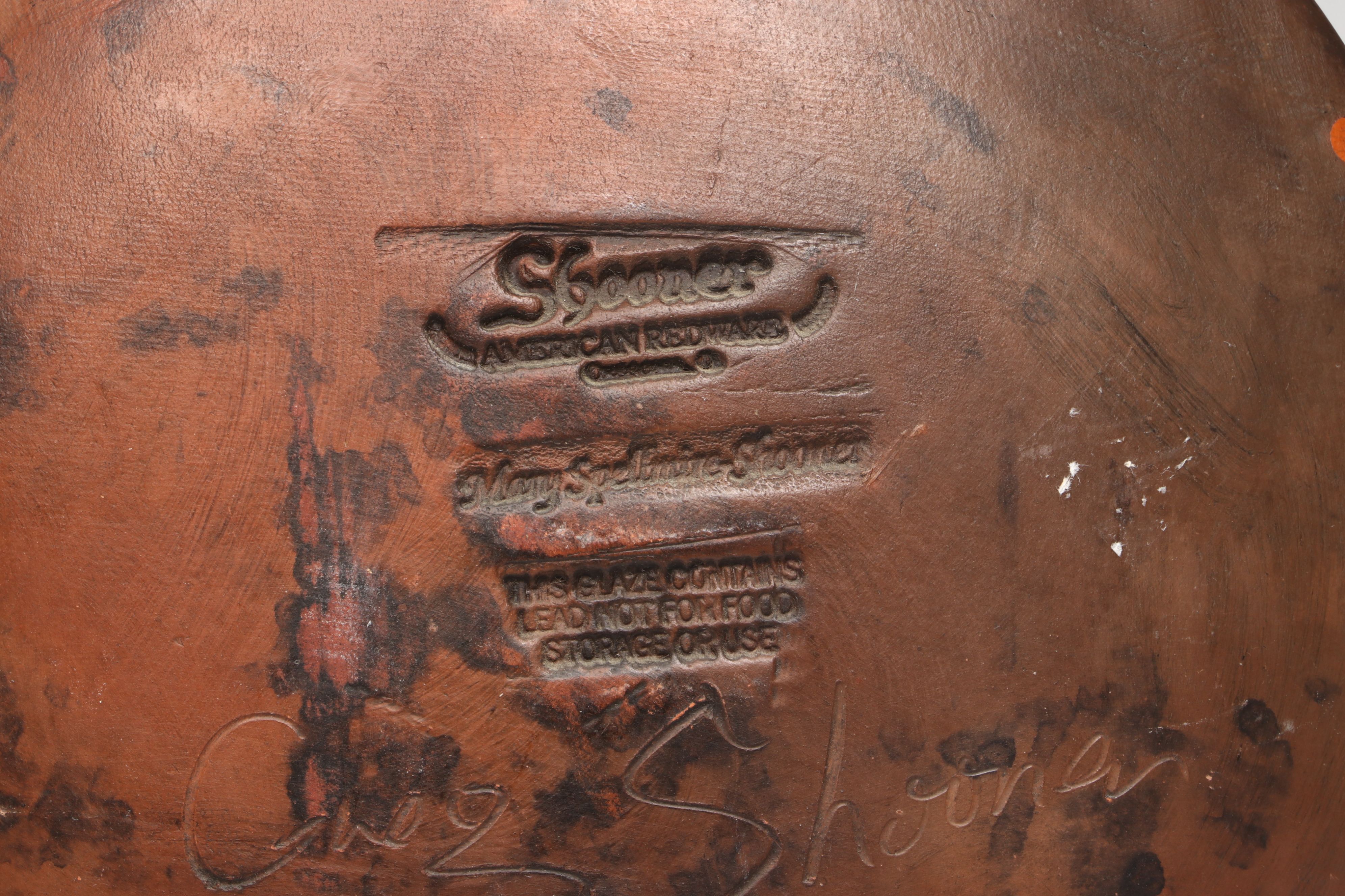 Mary Spellmire Shooner with Other American Slip Decorated Redware Chargers