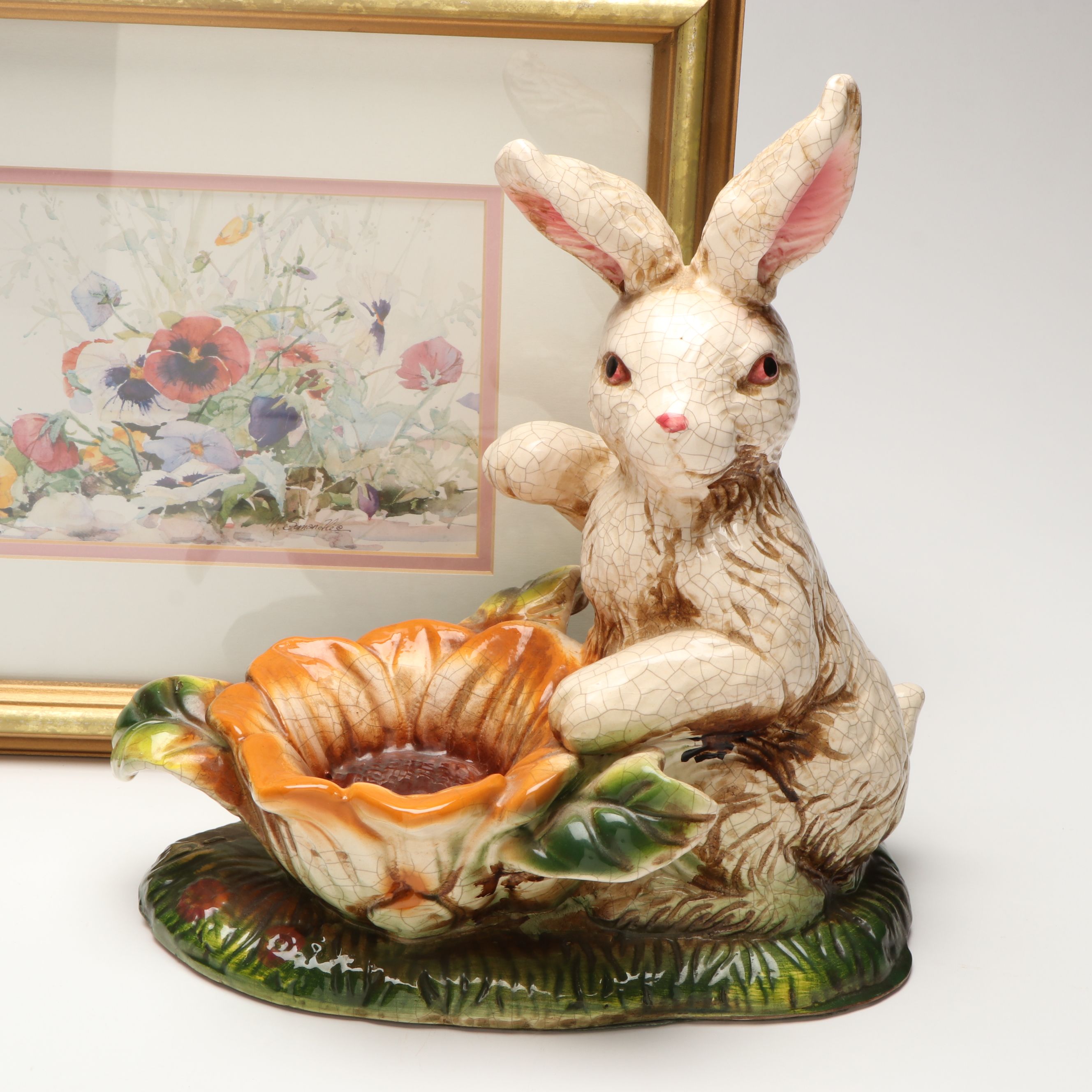 Hand-Painted Nesting Goldfinch Plaques with Ceramic Bunny and More Décor