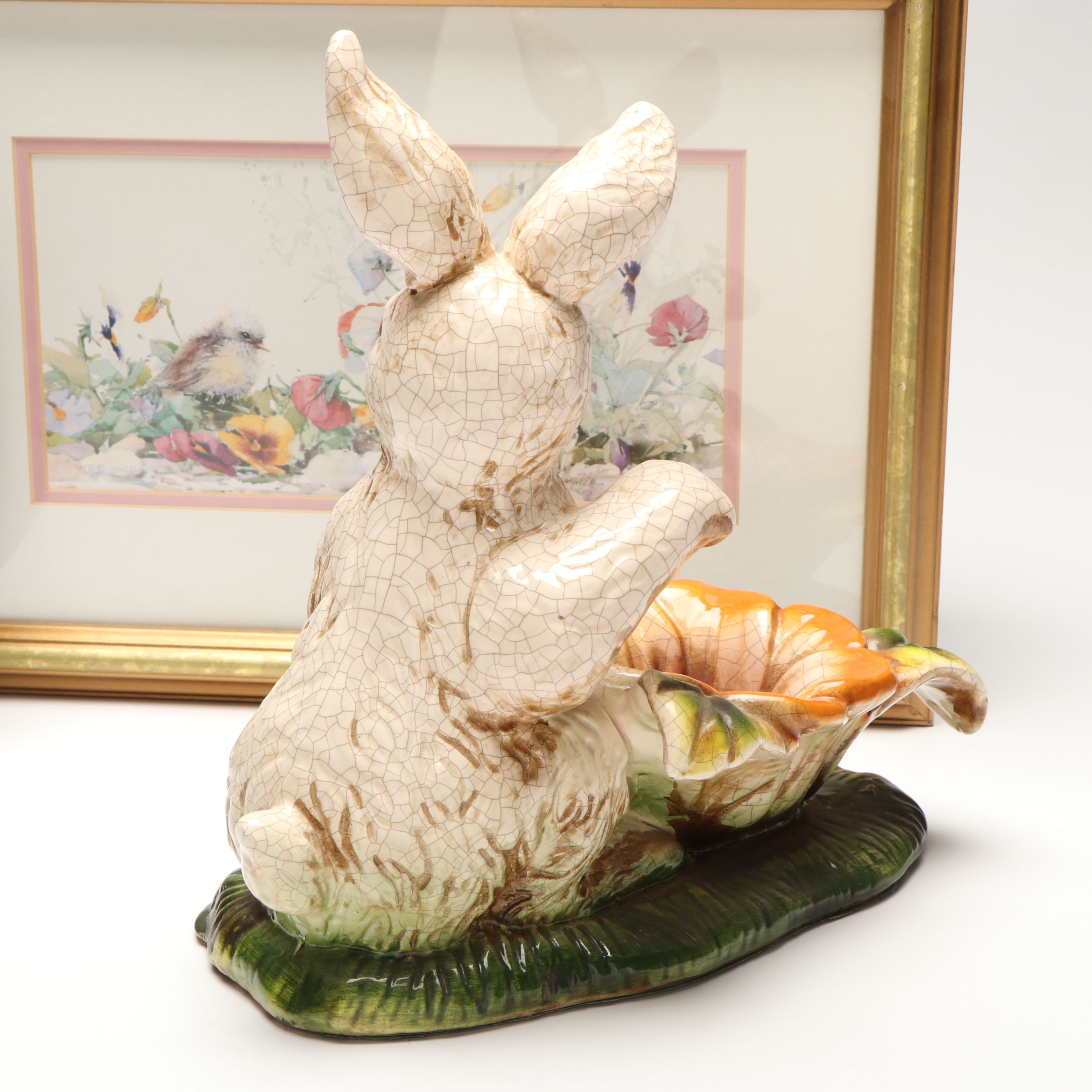 Hand-Painted Nesting Goldfinch Plaques with Ceramic Bunny and More Décor