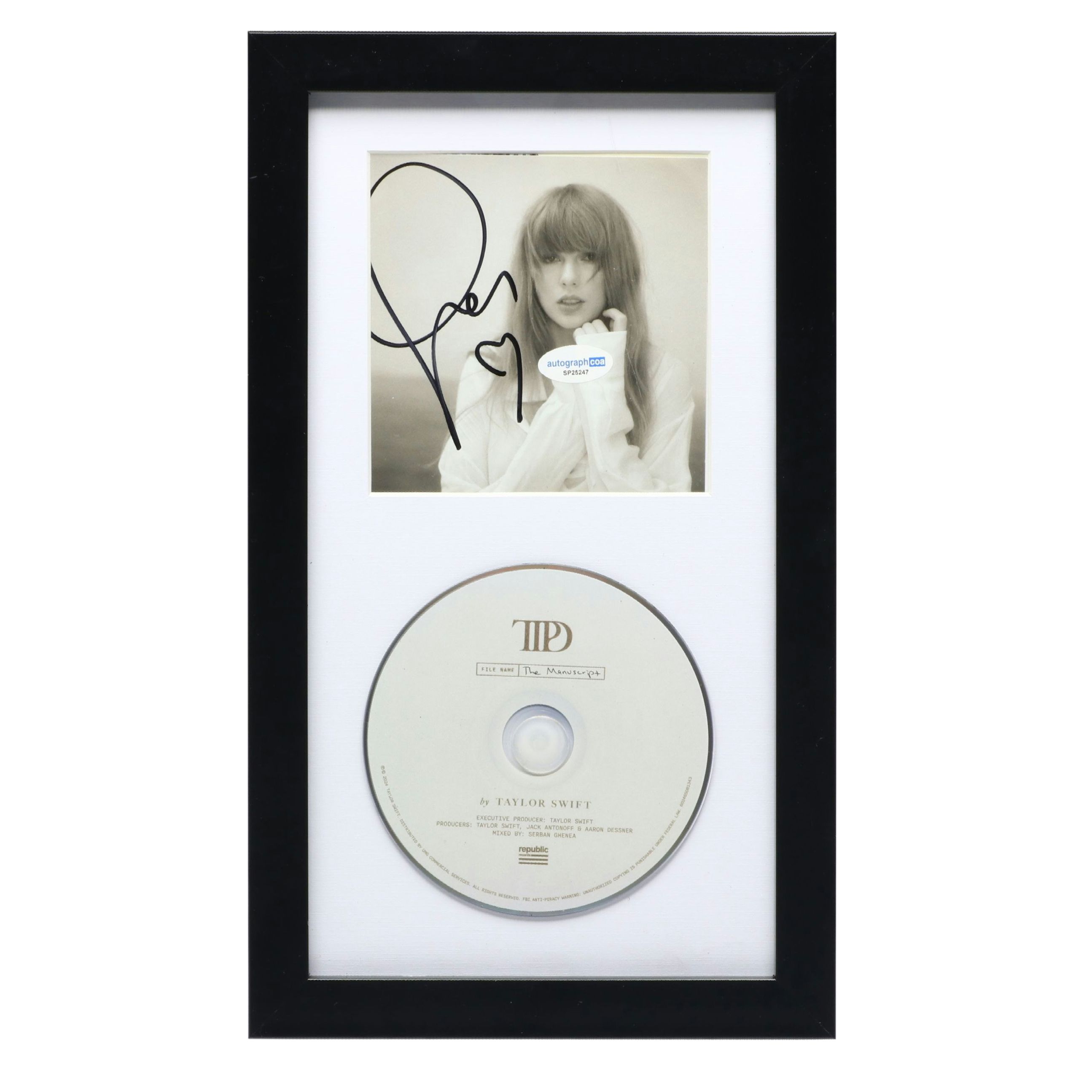 Taylor Swift Signed "The Tortured Poets Department" CD Card in Frame