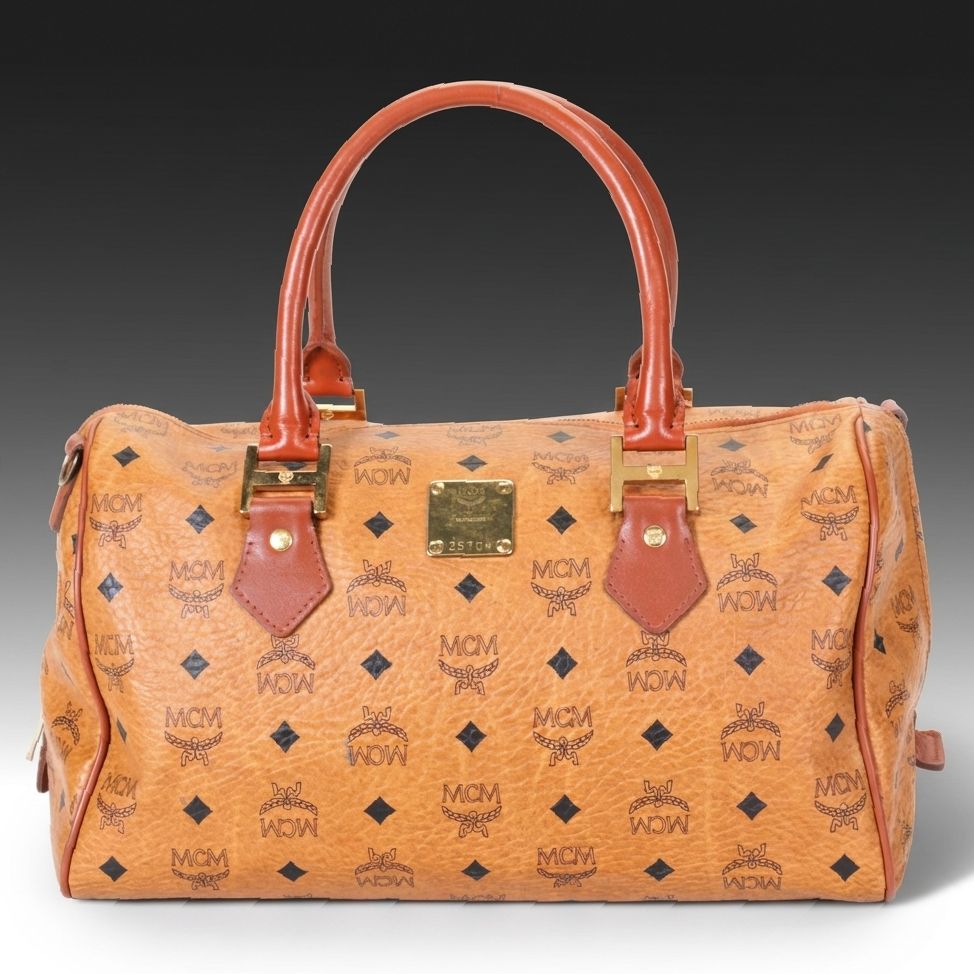 MCM Boston Bag in Cognac Visetos Coated Canvas and Leather