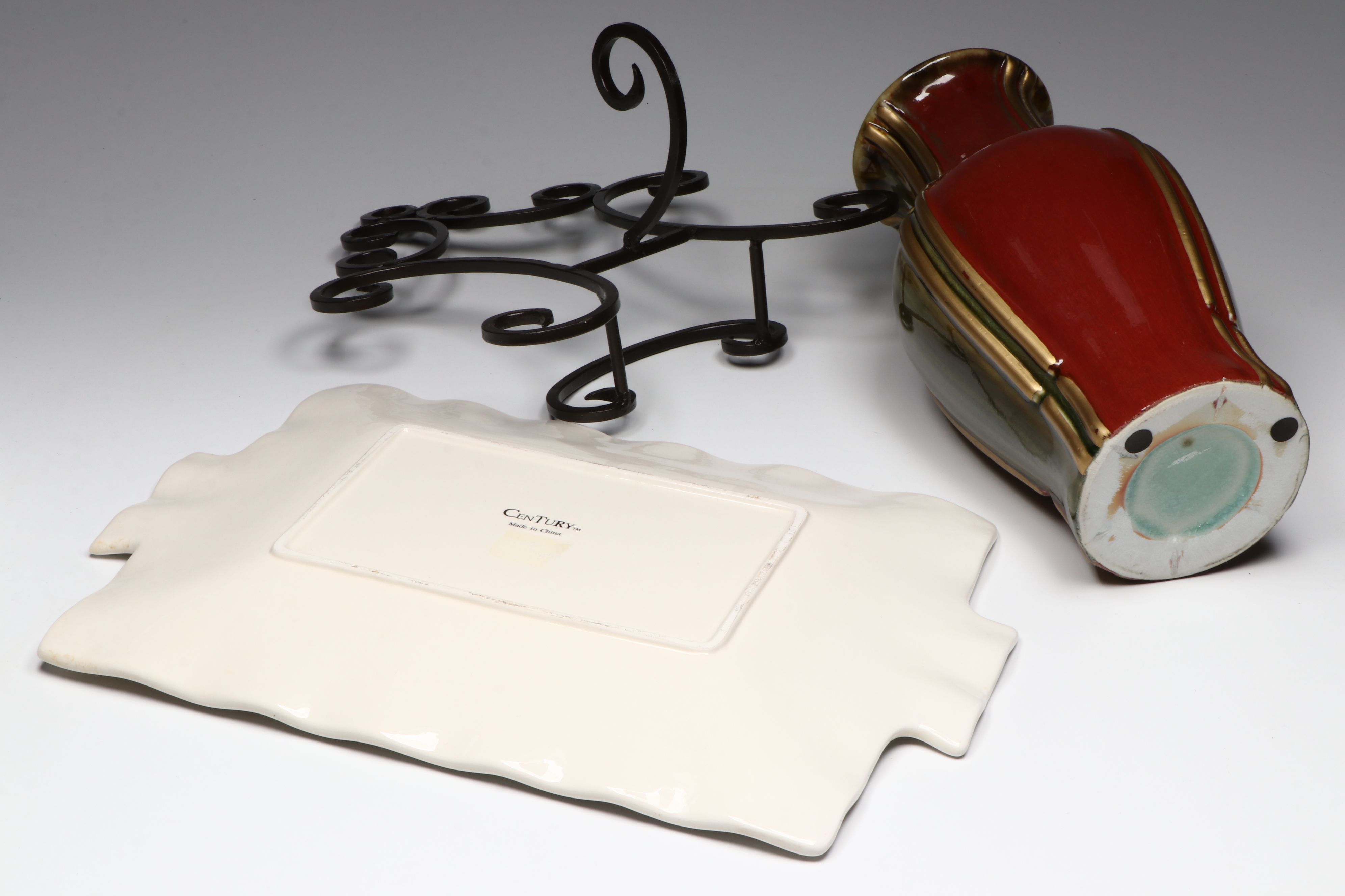 Artist Signed Art Pottery Vases with Other Vase and Century Fruit Platter