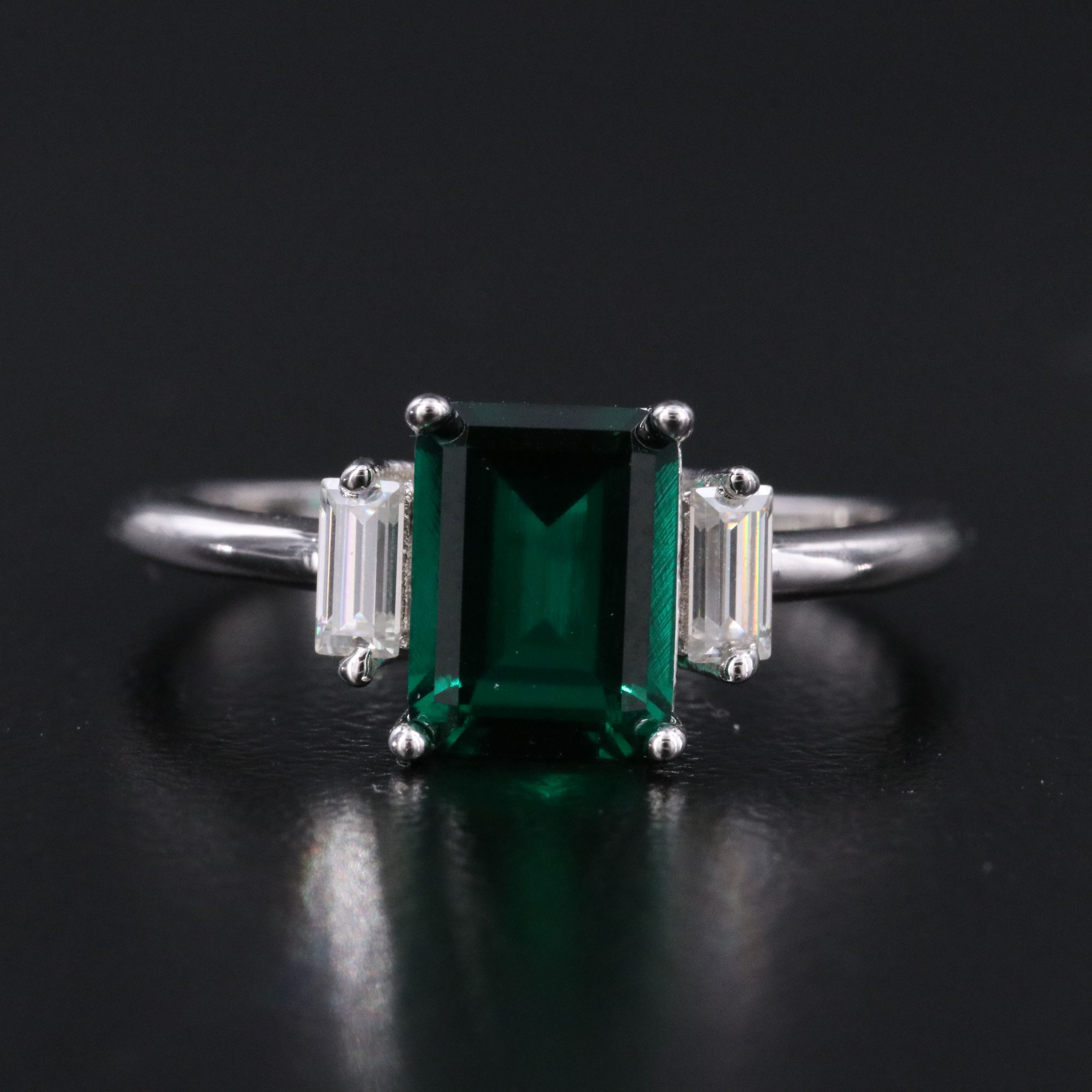Sterling Emerald and Moissanite Ring