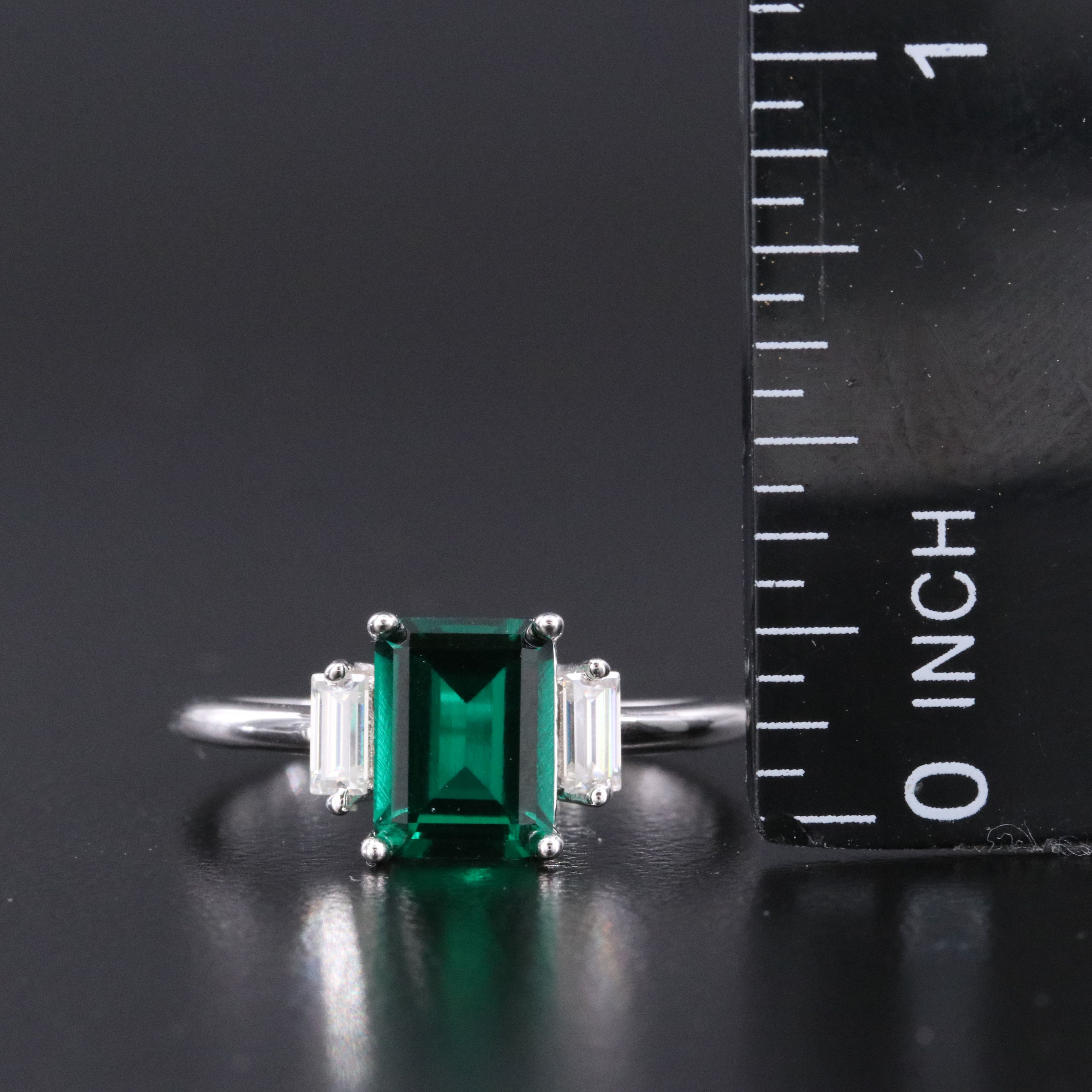 Sterling Emerald and Moissanite Ring