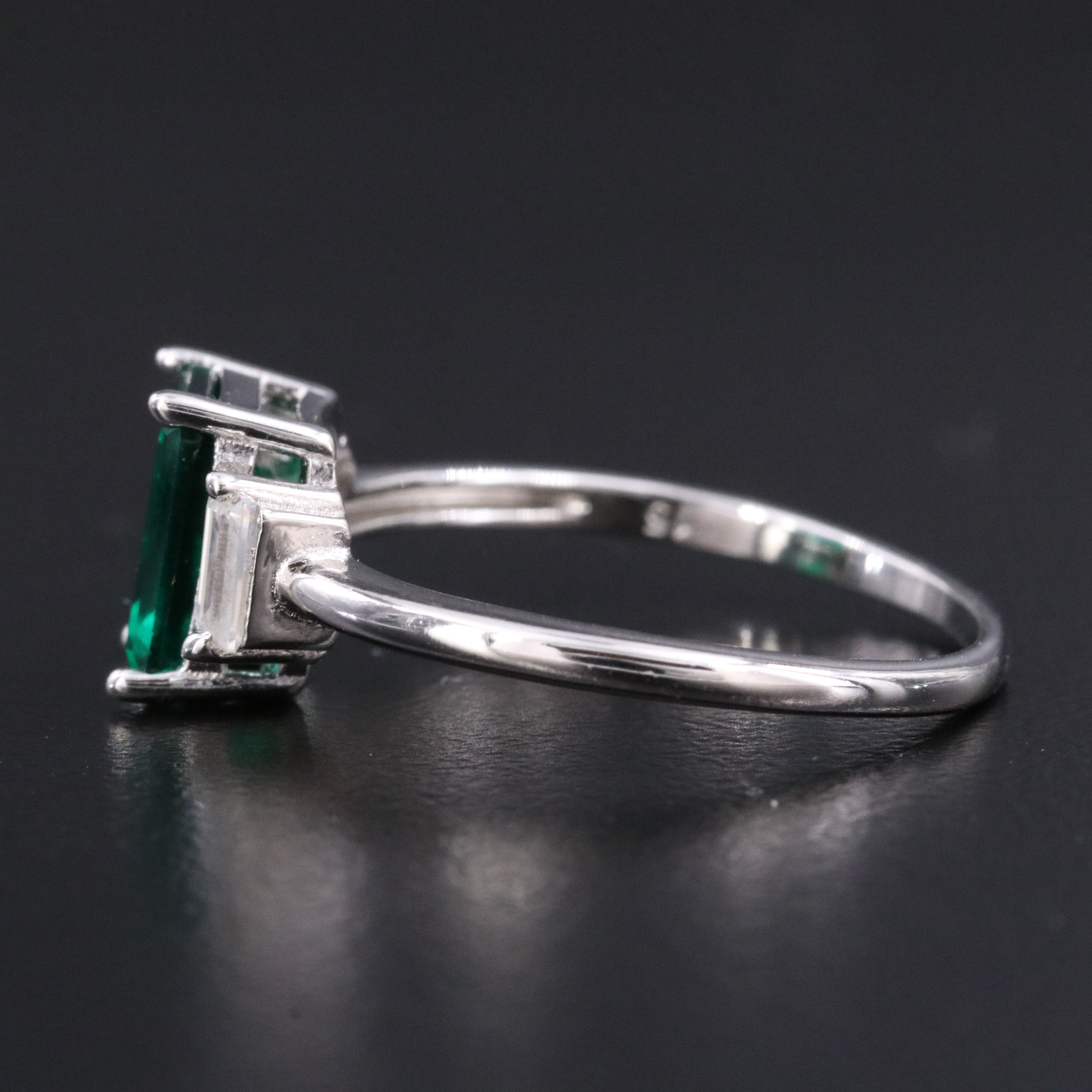 Sterling Emerald and Moissanite Ring