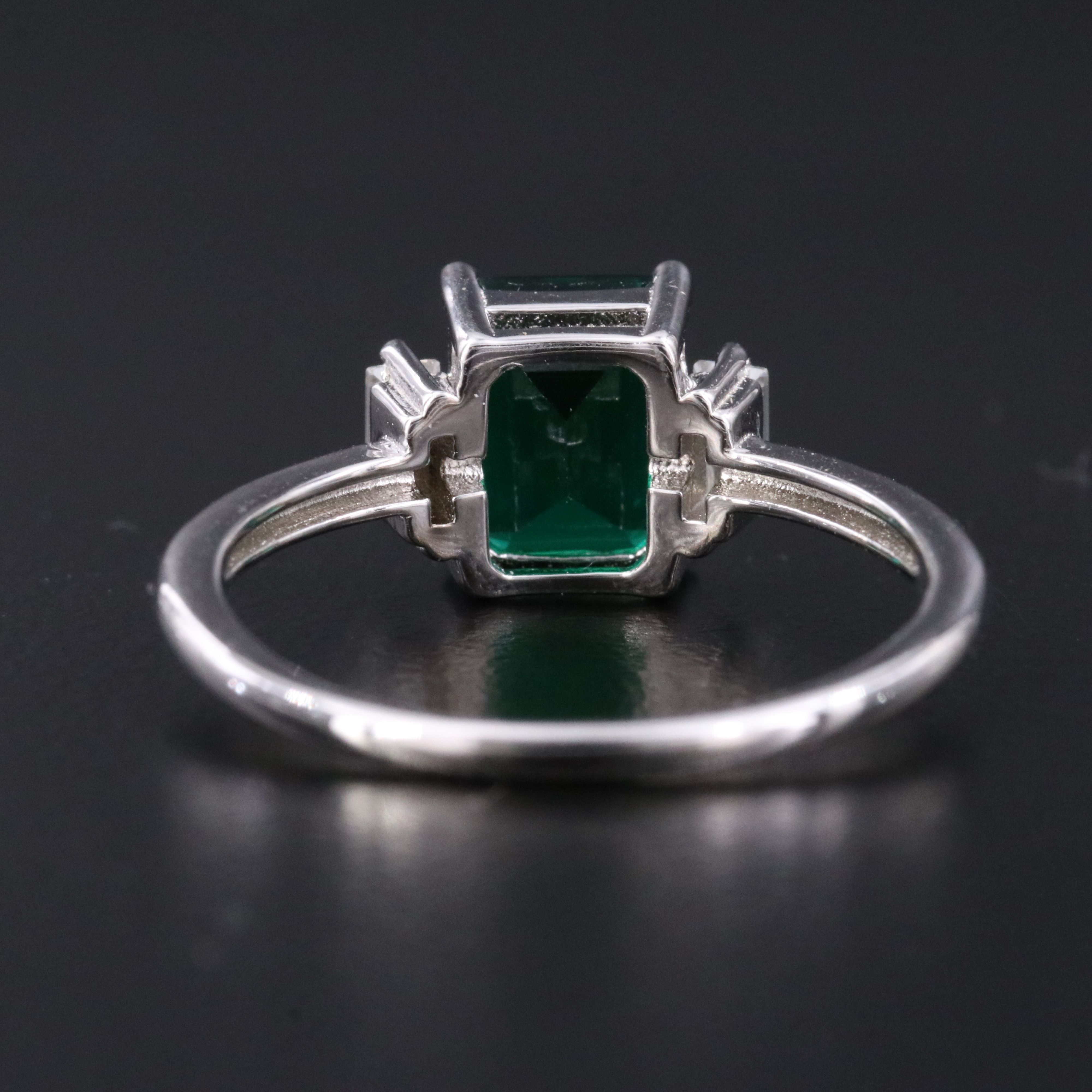 Sterling Emerald and Moissanite Ring