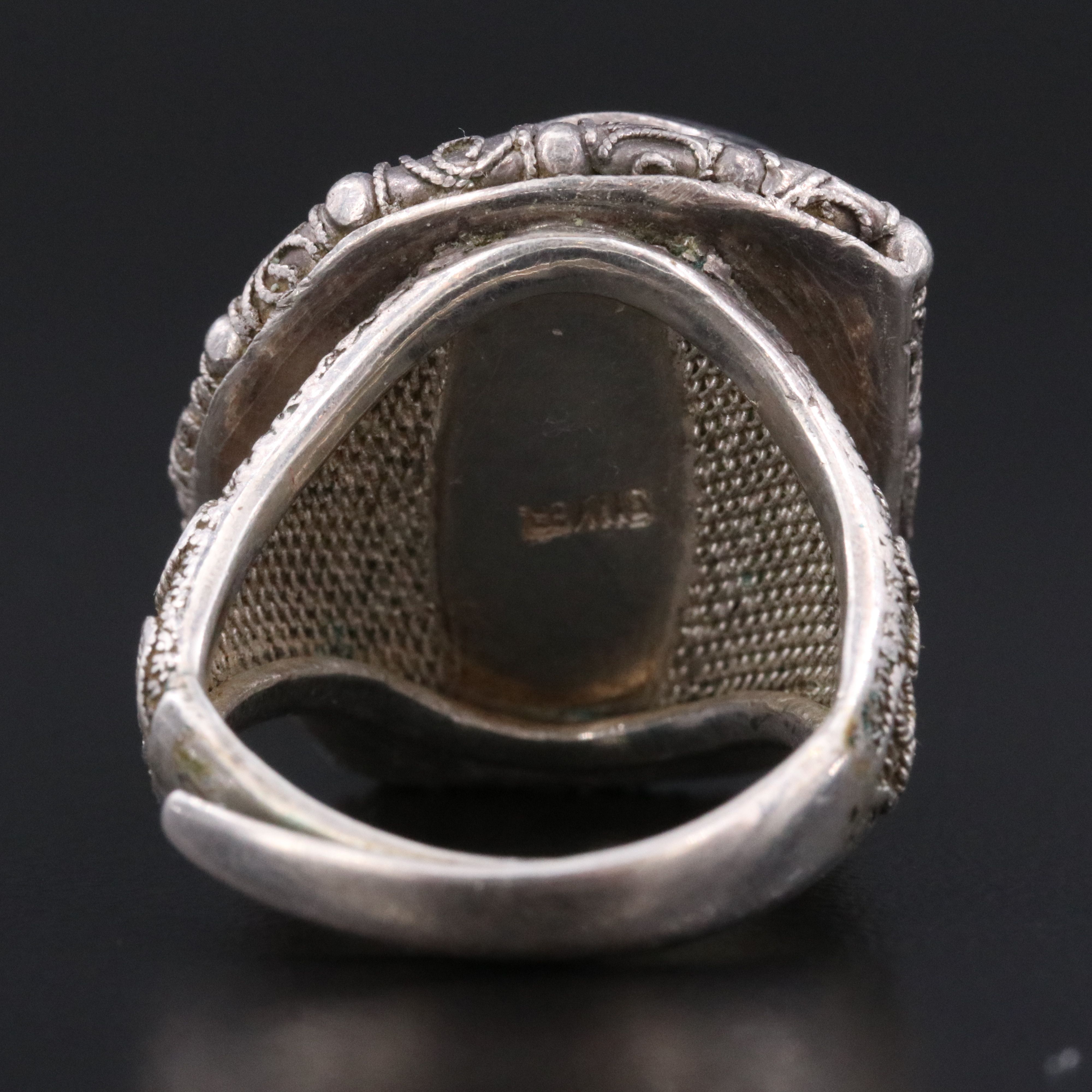 Chinese Export Sterling Amethyst Filigree Ring