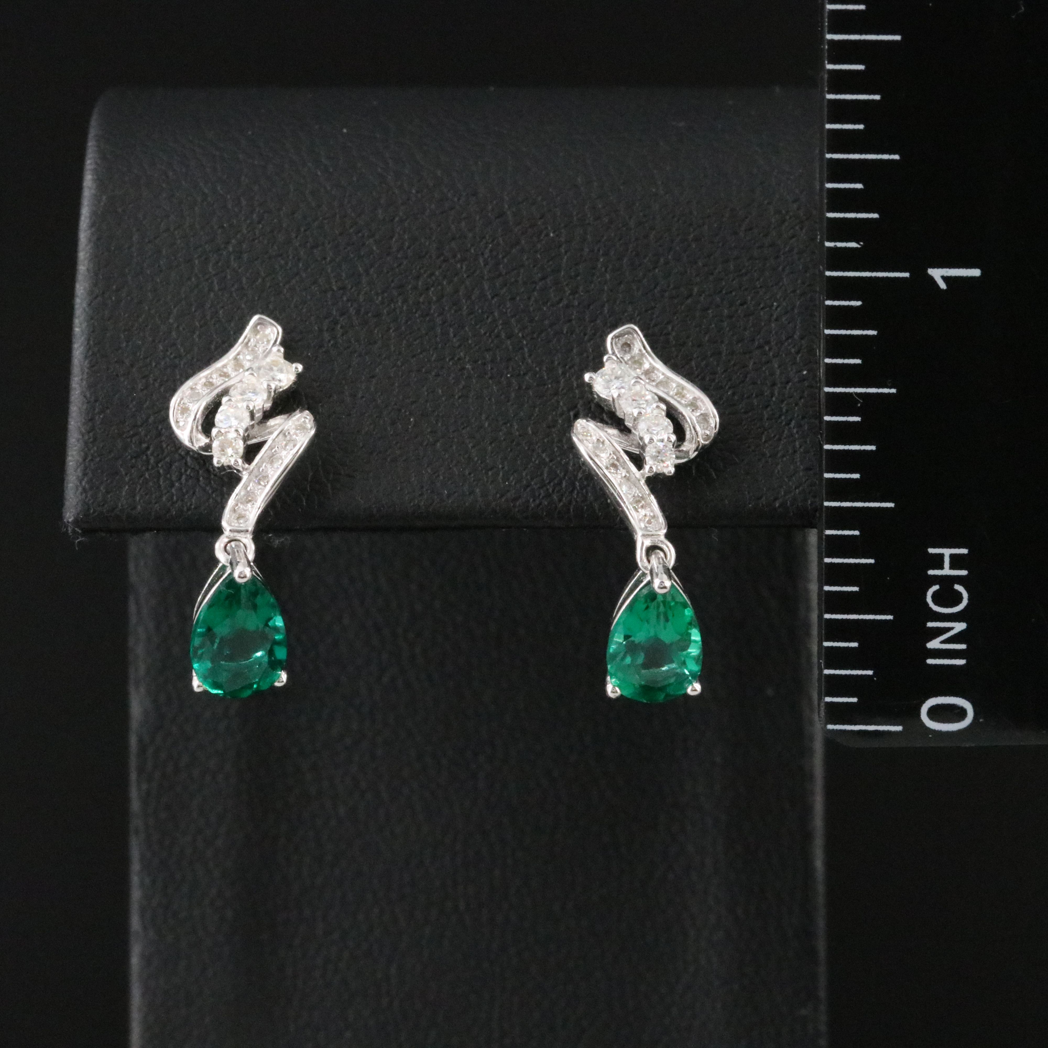 Sterling Emerald and Moissanite Ribbon Drop Earrings