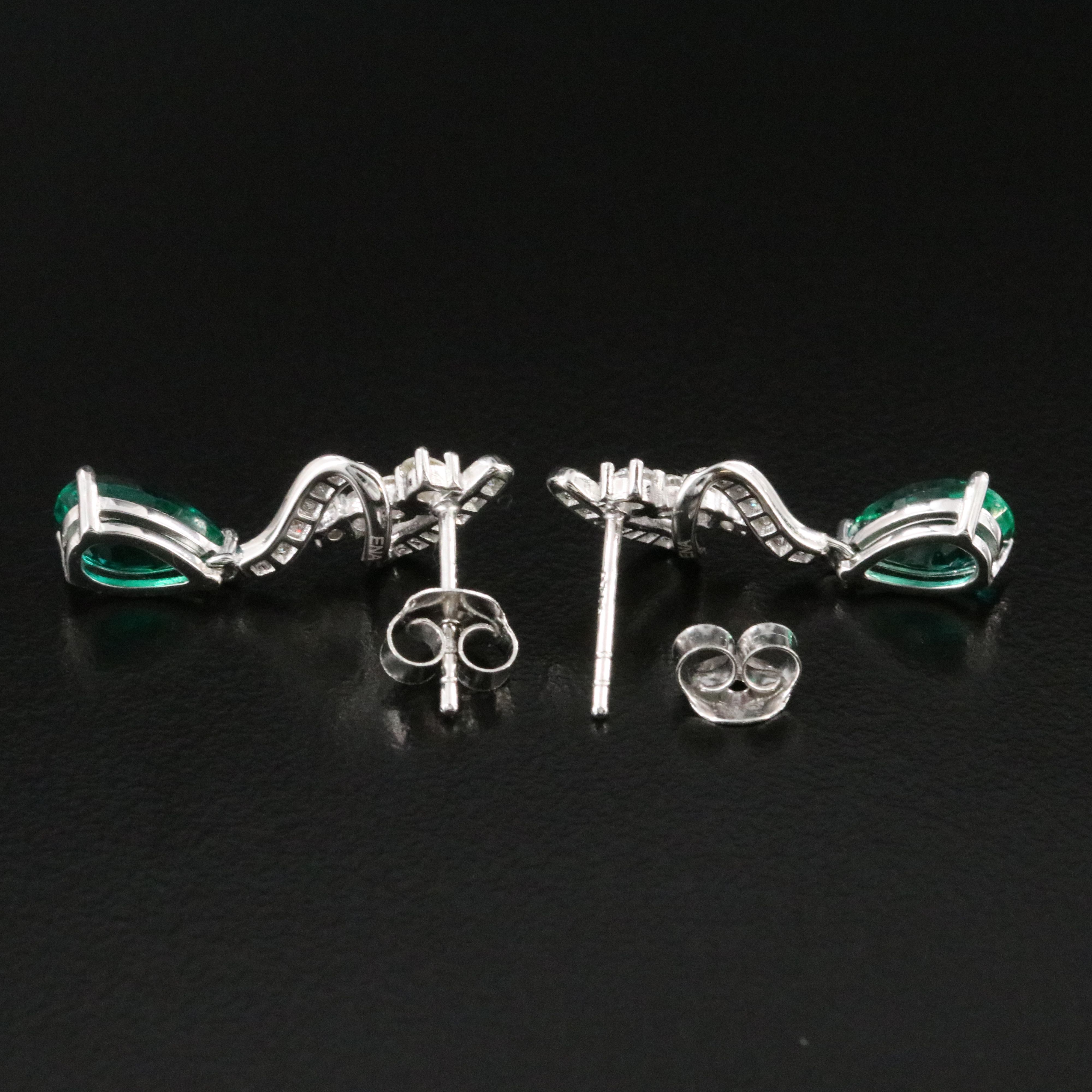 Sterling Emerald and Moissanite Ribbon Drop Earrings