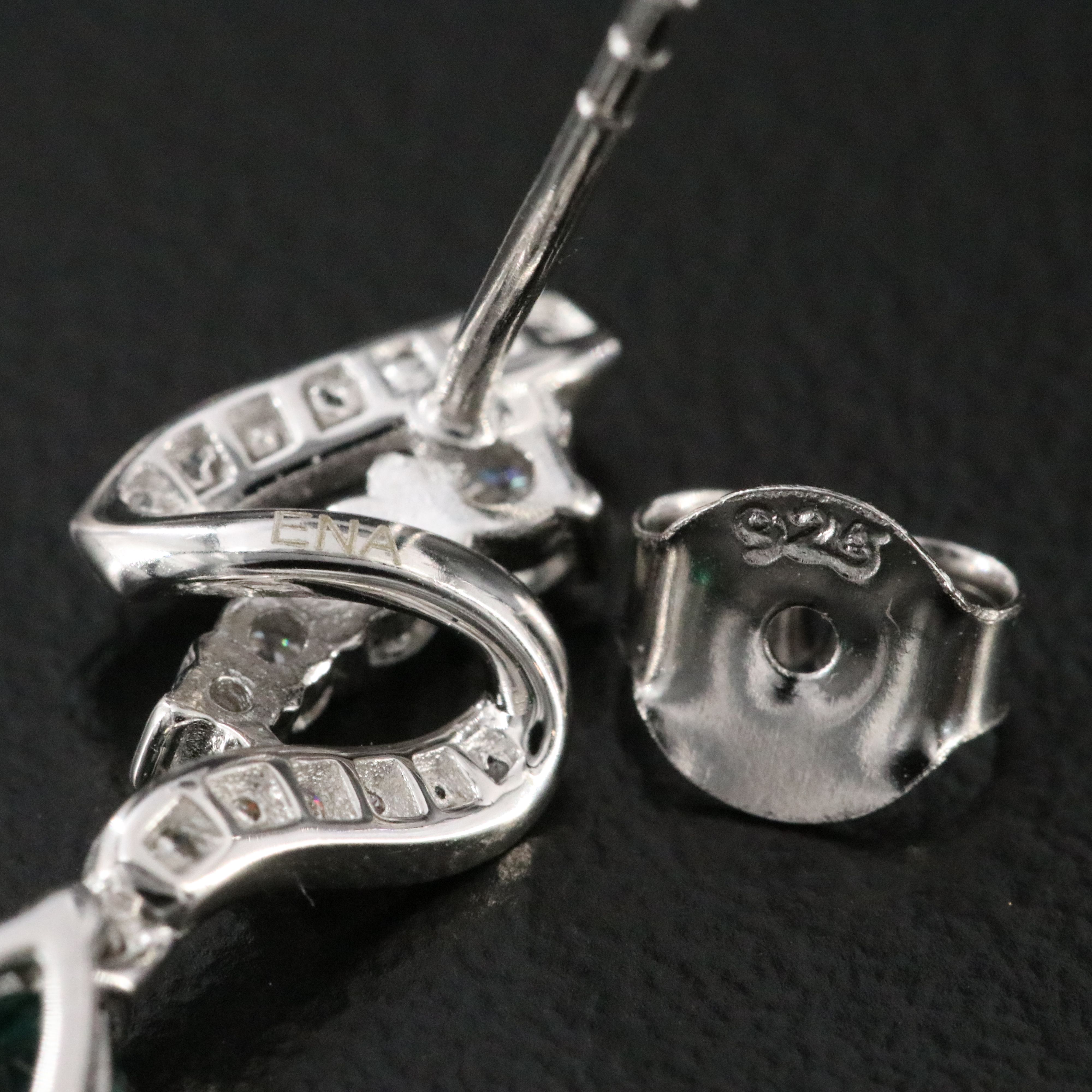 Sterling Emerald and Moissanite Ribbon Drop Earrings