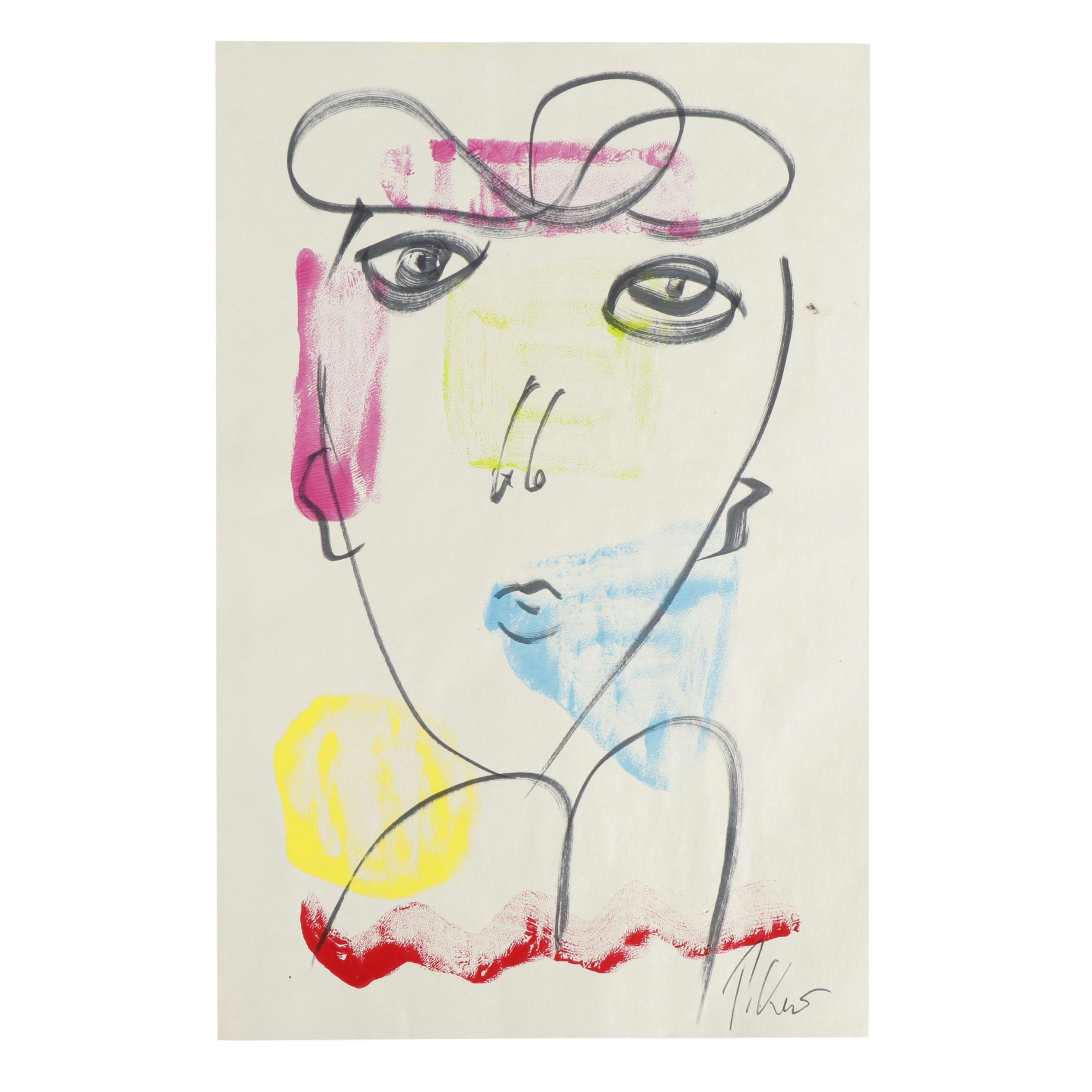 Peter Keil Abstract Acrylic Portrait Painting, Late 20th Century