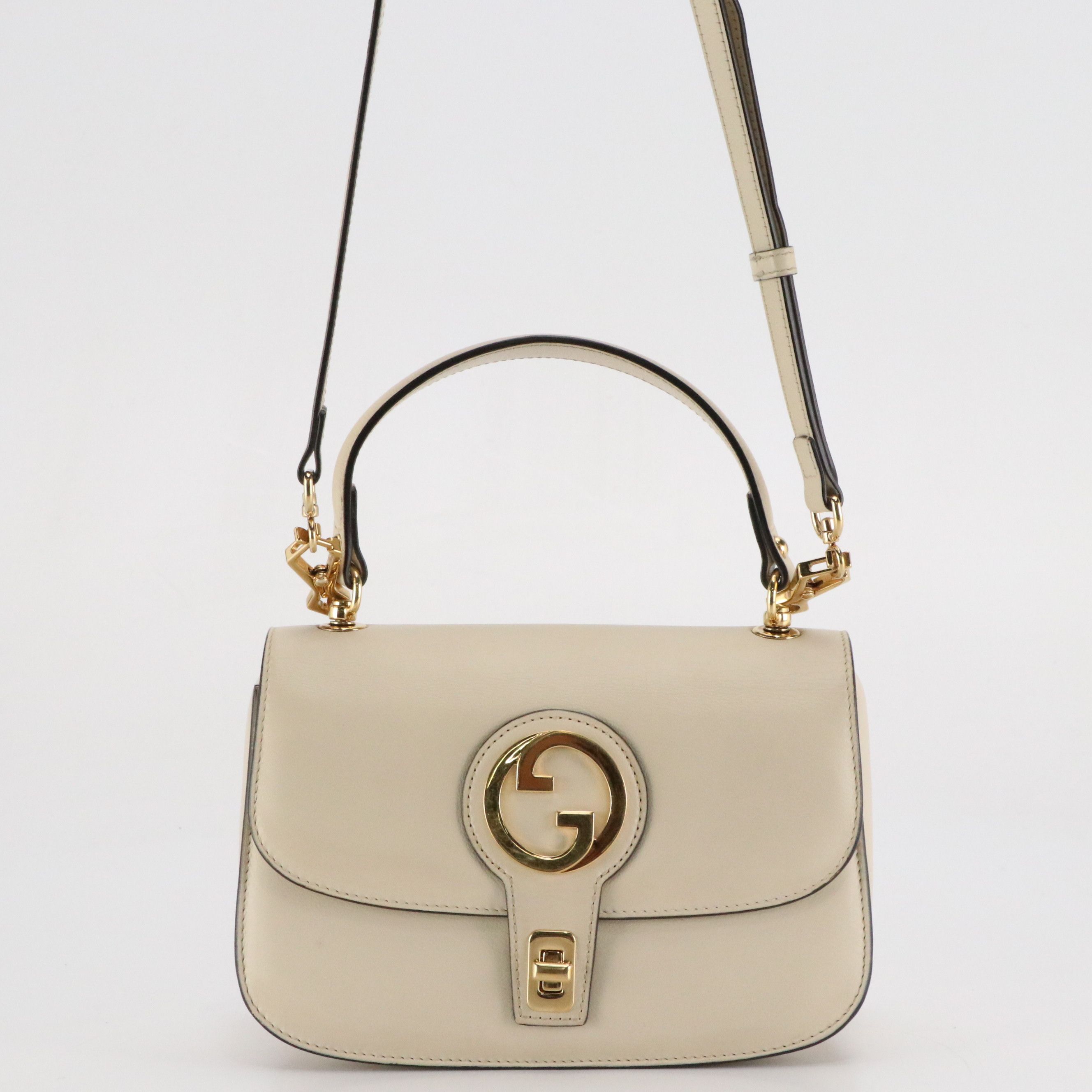 Gucci Blondie Turnlock Closure Top Handle Two-Way Bag in White Calfskin Leather