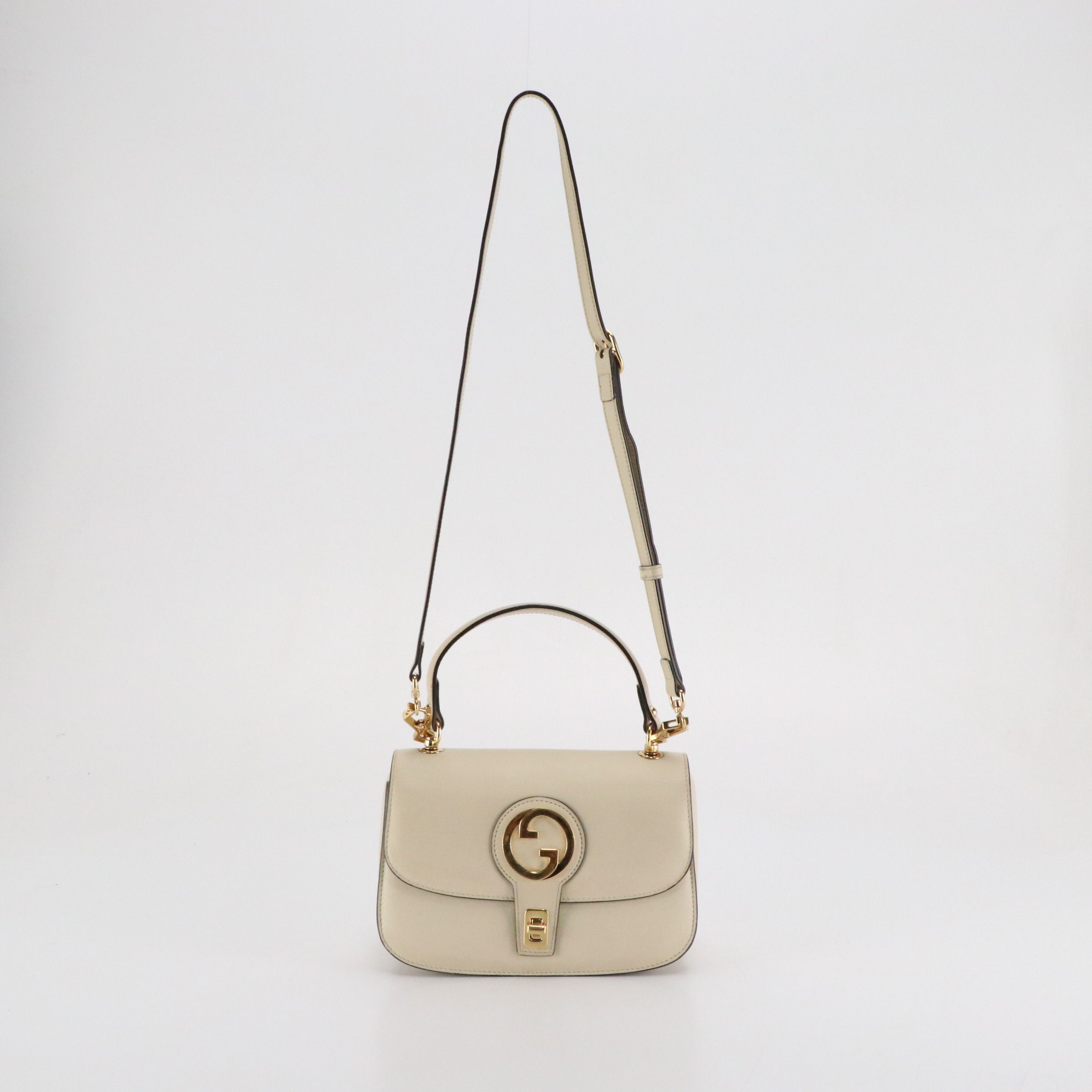 Gucci Blondie Turnlock Closure Top Handle Two-Way Bag in White Calfskin Leather