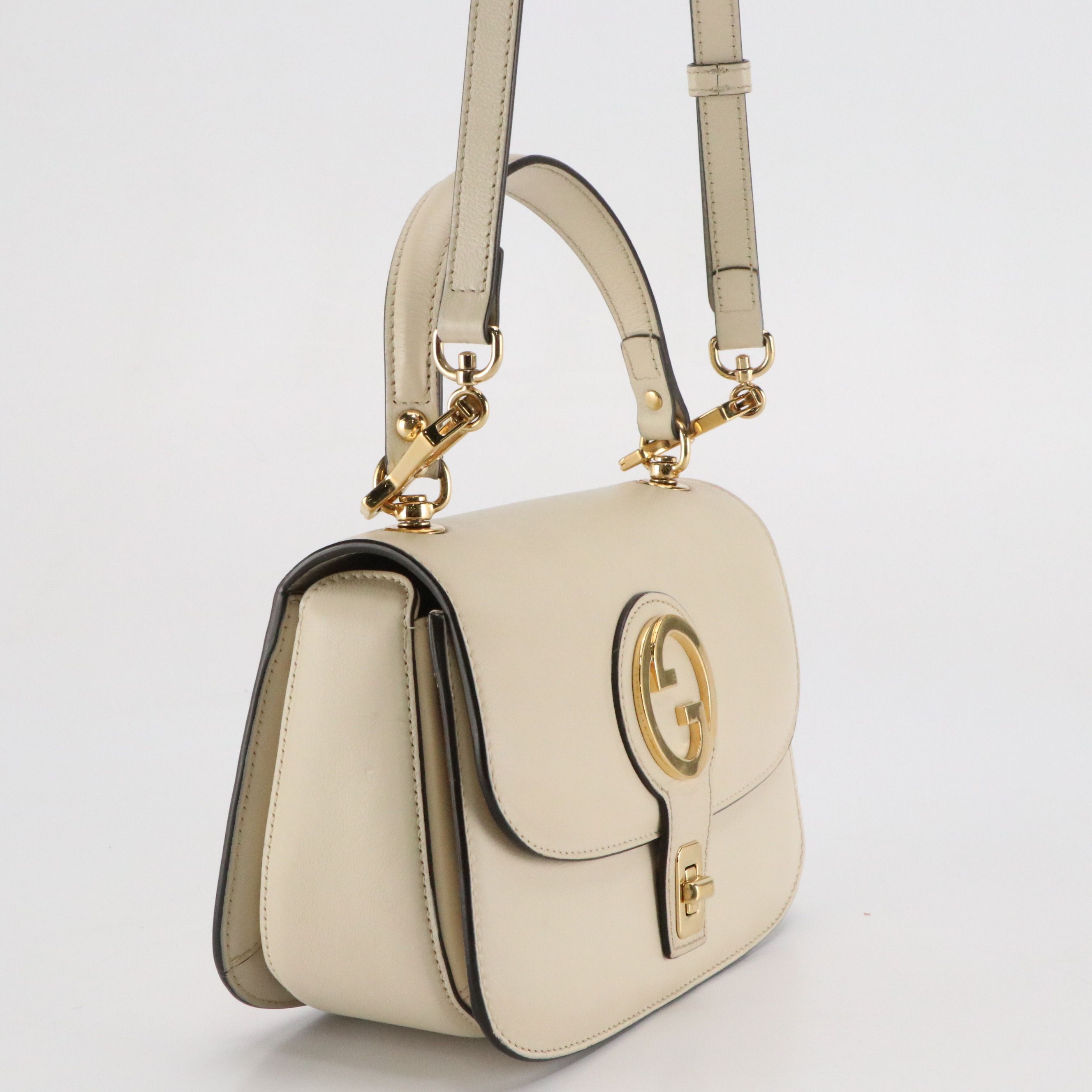Gucci Blondie Turnlock Closure Top Handle Two-Way Bag in White Calfskin Leather