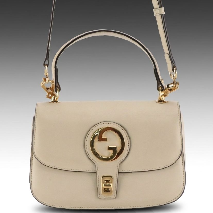 Gucci Blondie Turnlock Closure Top Handle Two-Way Bag in White Calfskin Leather