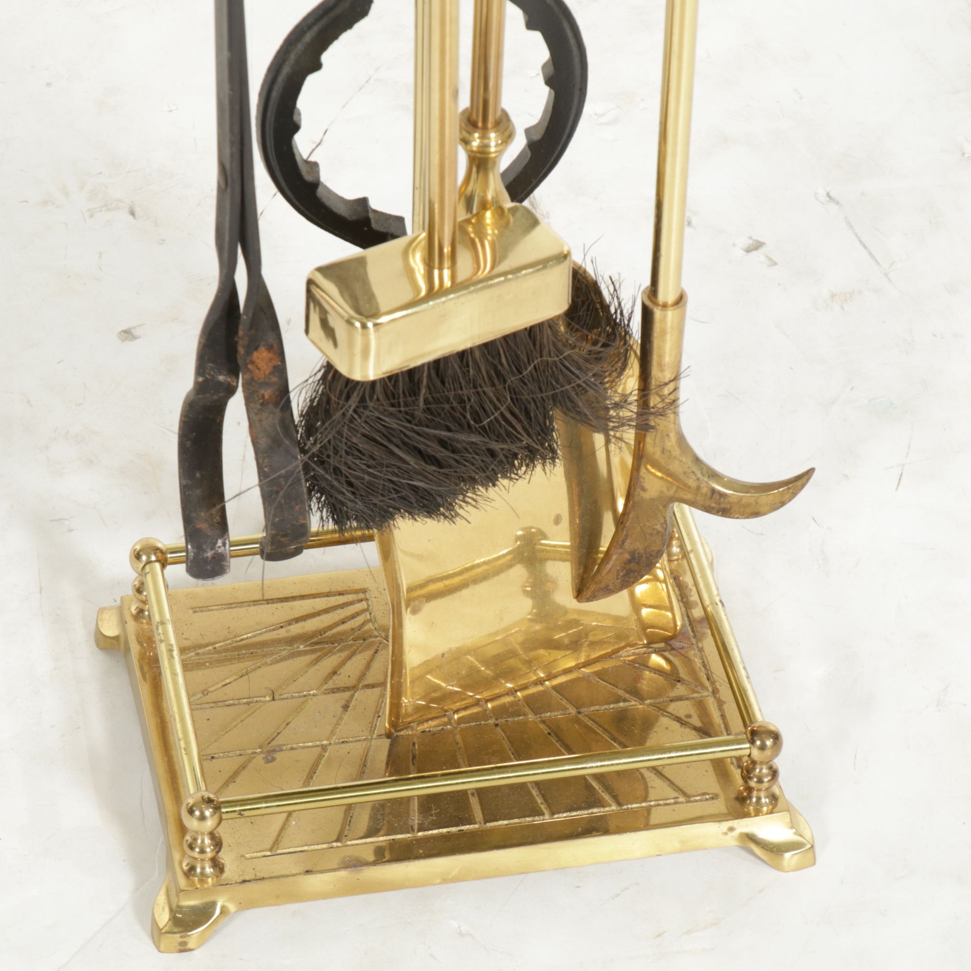 Brass Fireplace Tool Set and Stand, 21st Century