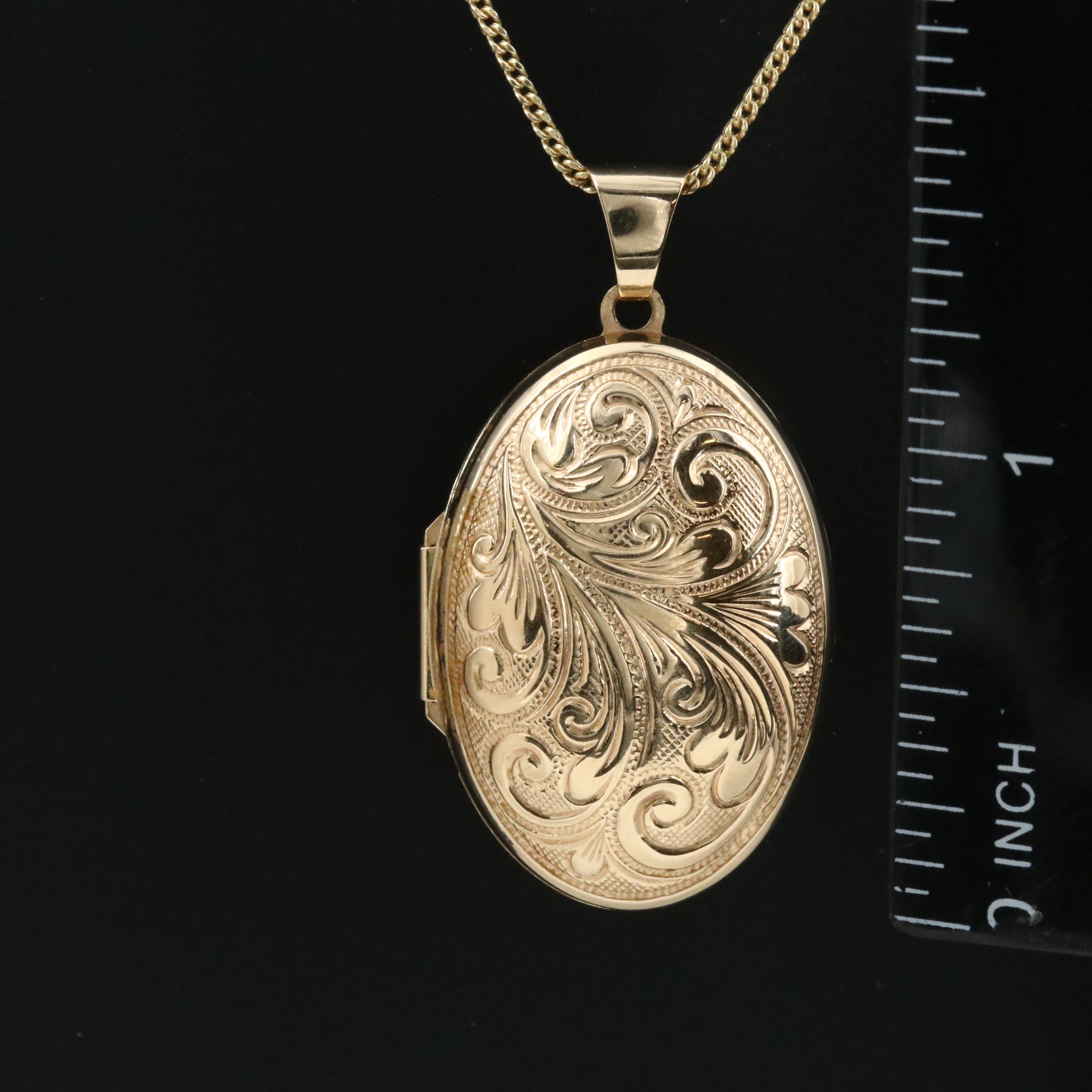 14K Oval Chased Locket on 10K Chain Necklace
