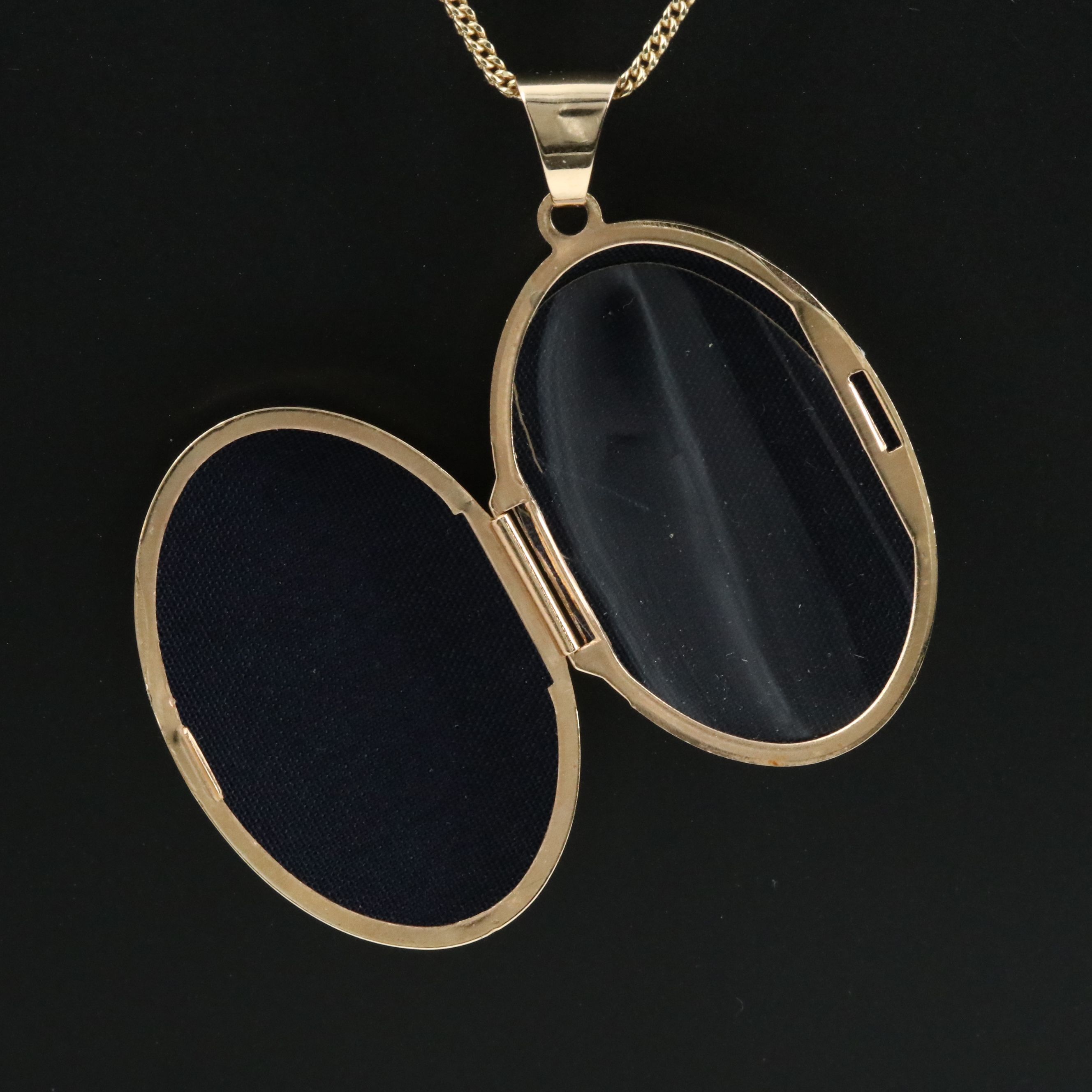 14K Oval Chased Locket on 10K Chain Necklace