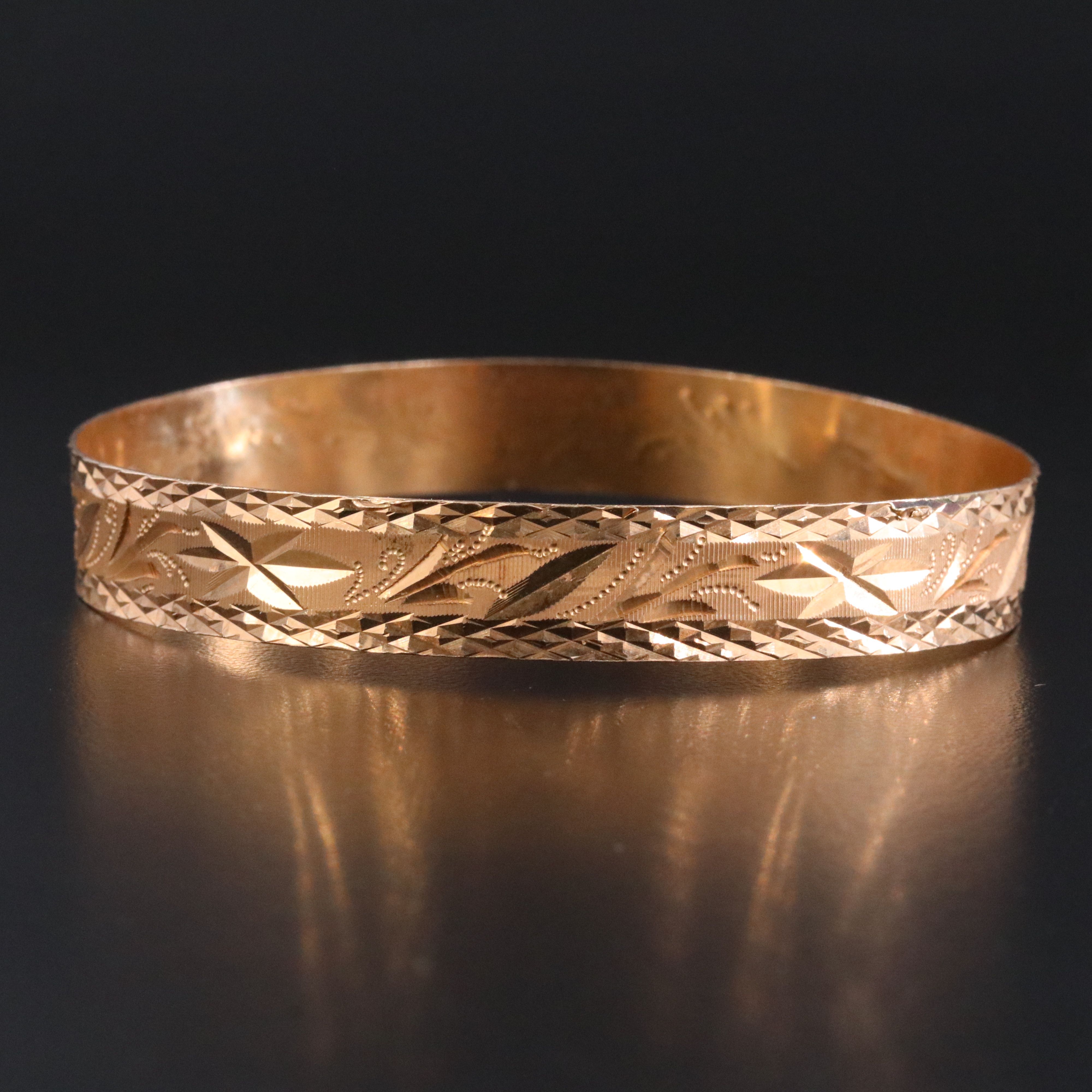14K Frond Etched Bangle Bracelet