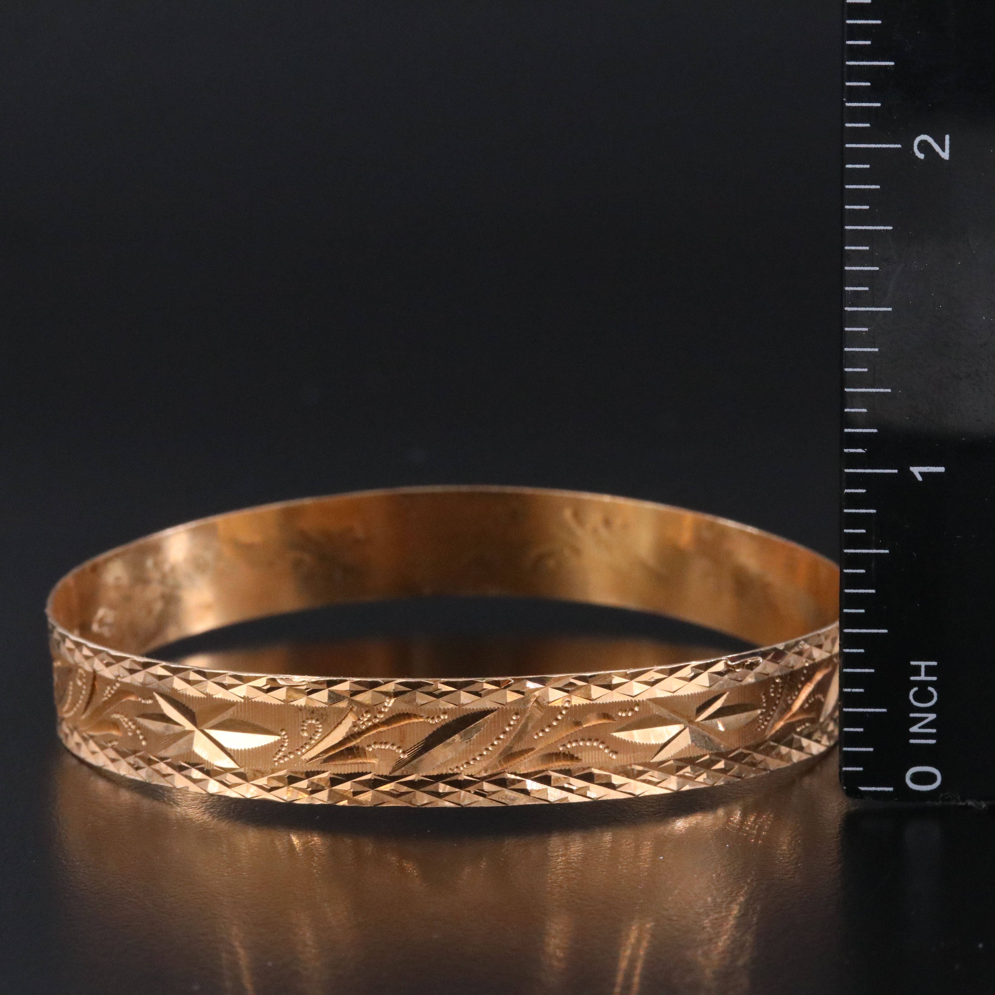 14K Frond Etched Bangle Bracelet