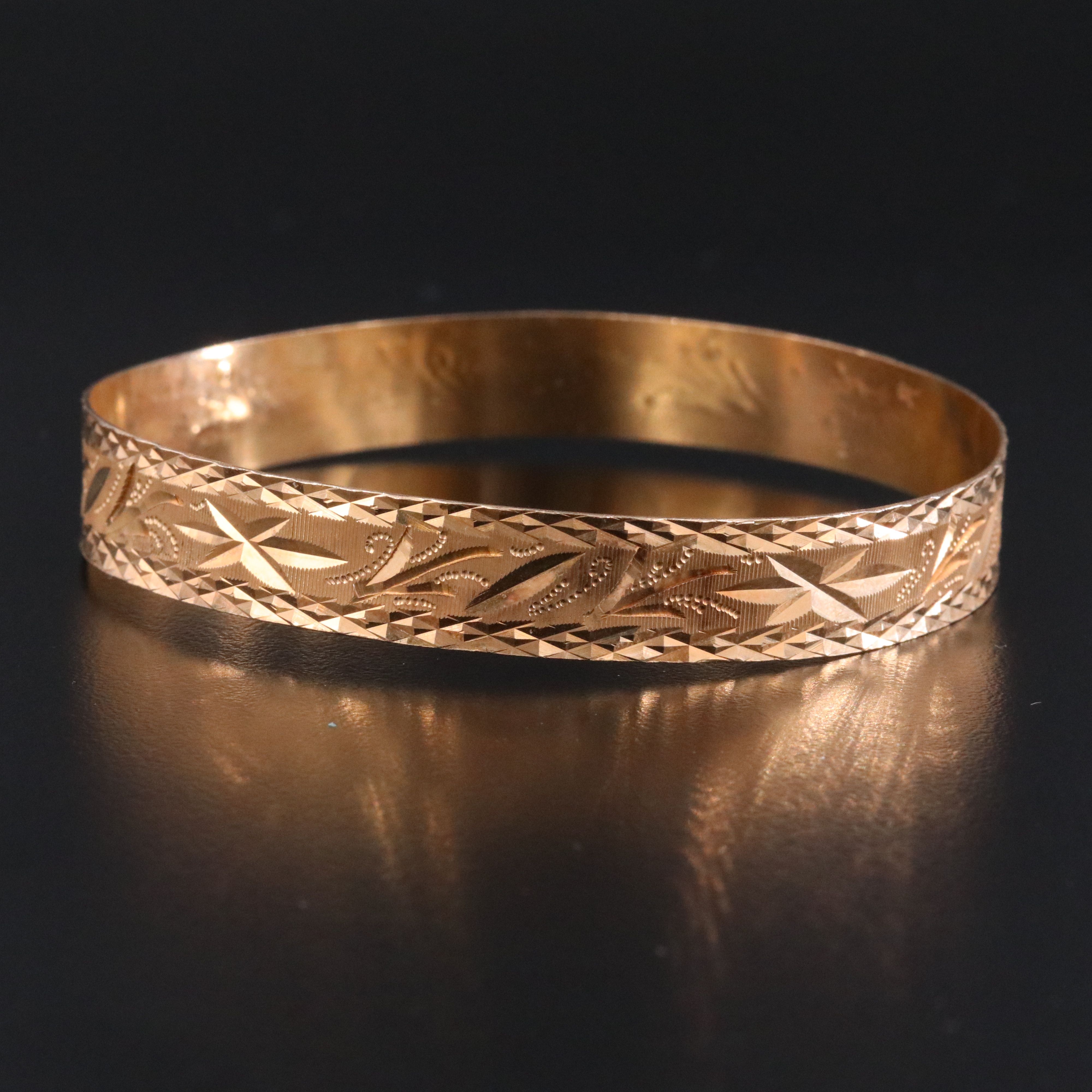 14K Frond Etched Bangle Bracelet