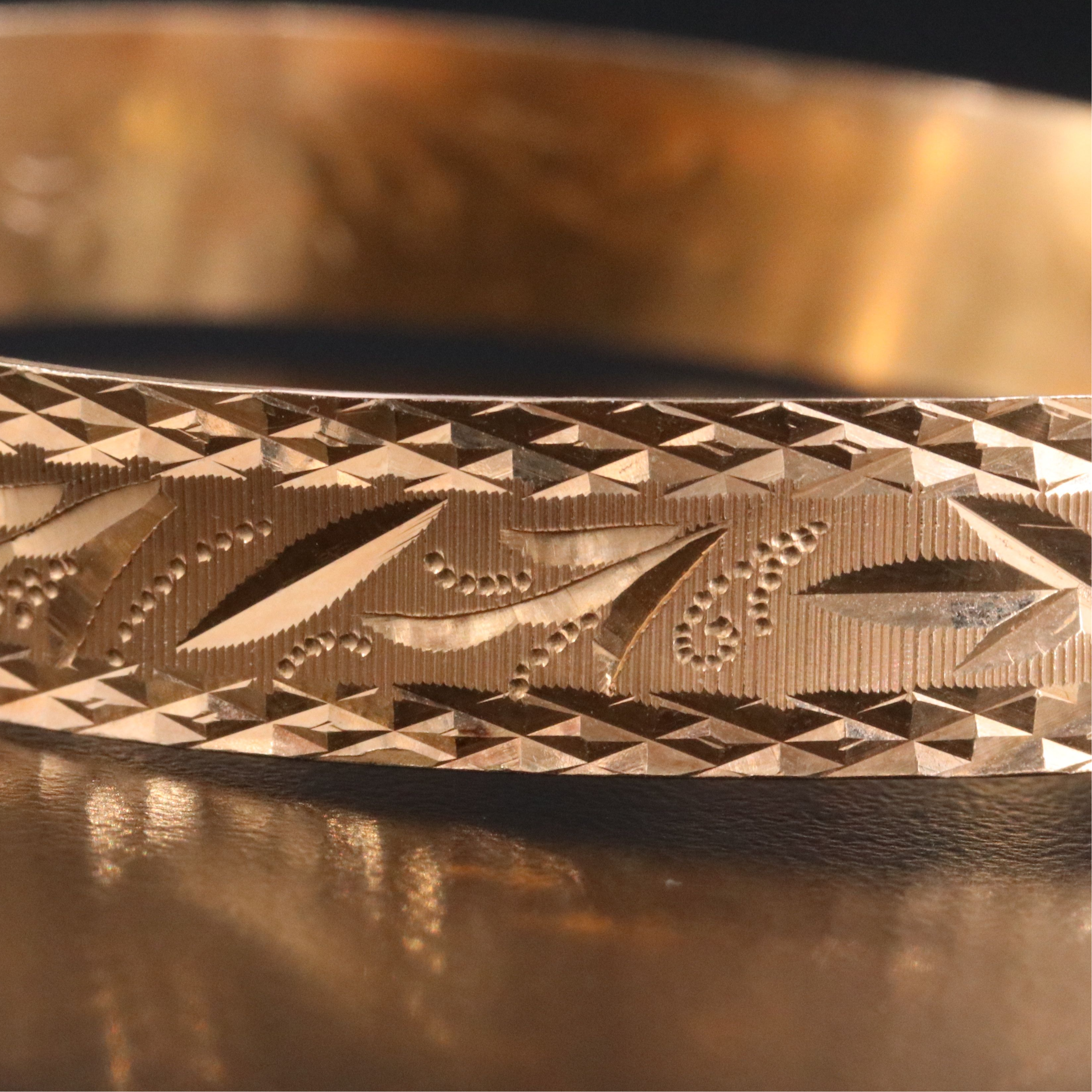14K Frond Etched Bangle Bracelet