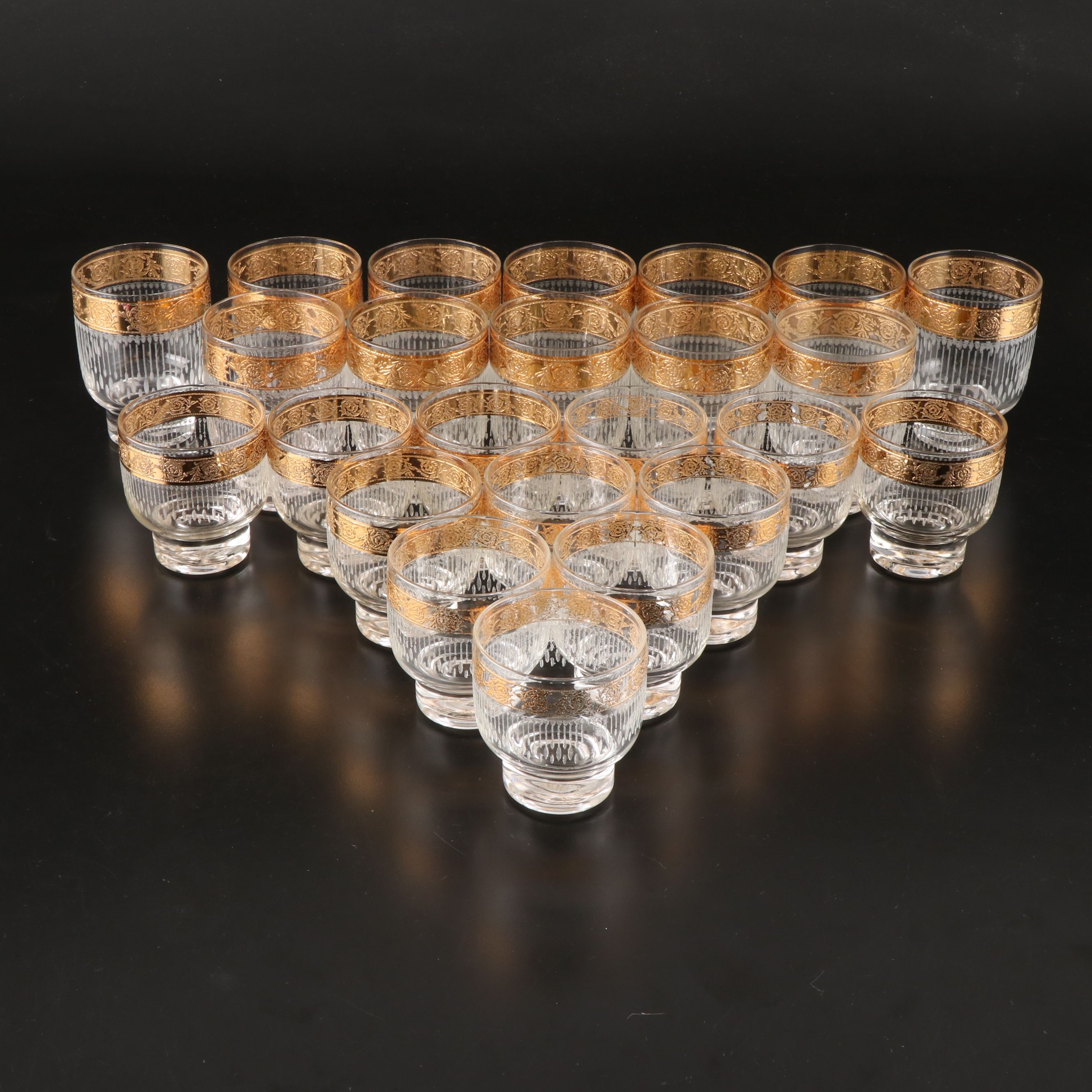 Culver "Tyrol" Old Fashioned Glasses and Footed Tumblers, Mid to Late 20th C.