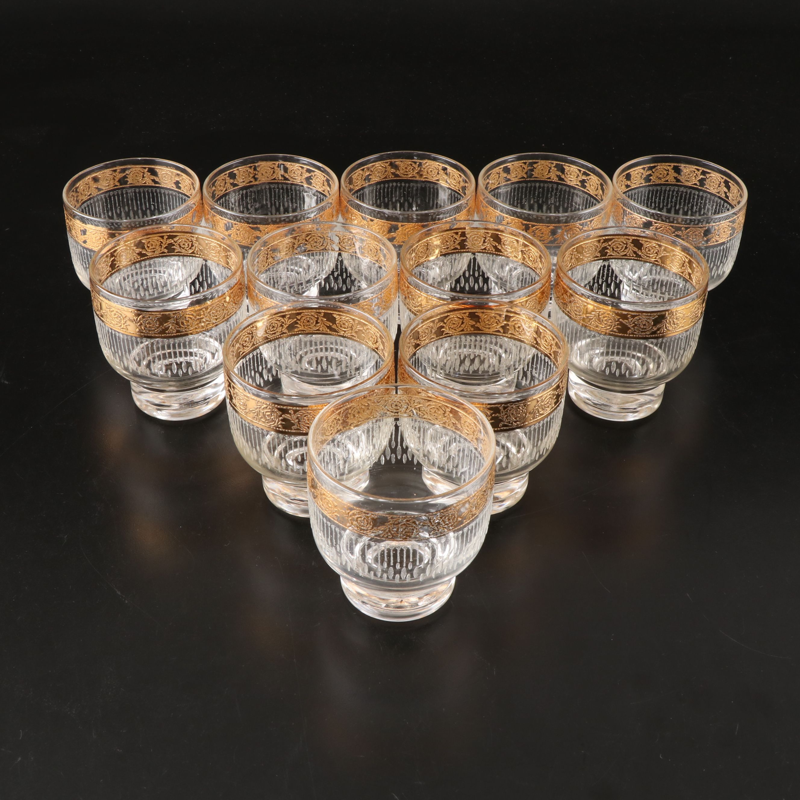 Culver "Tyrol" Old Fashioned Glasses and Footed Tumblers, Mid to Late 20th C.