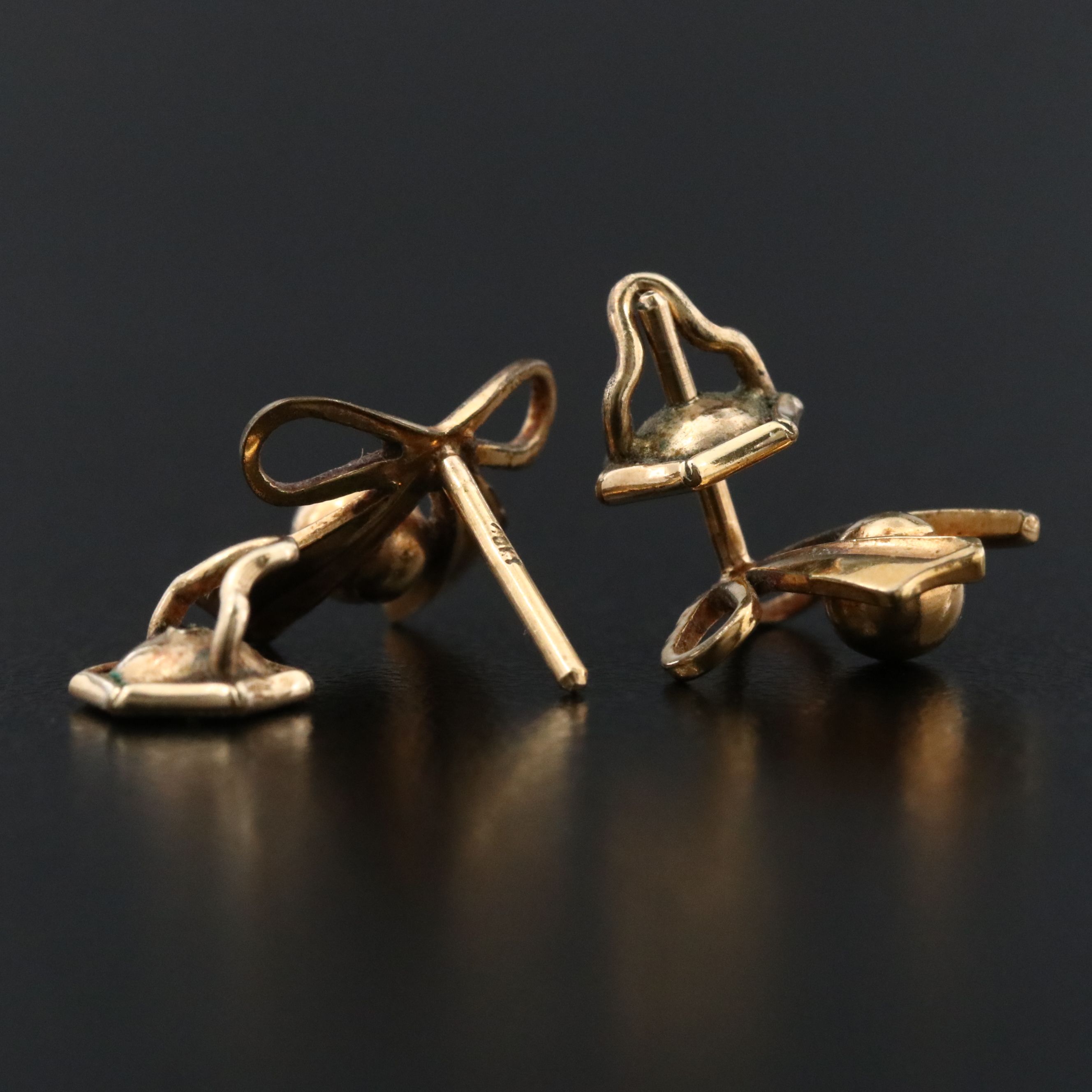 Vintage 10K Bow and Sphere Earrings