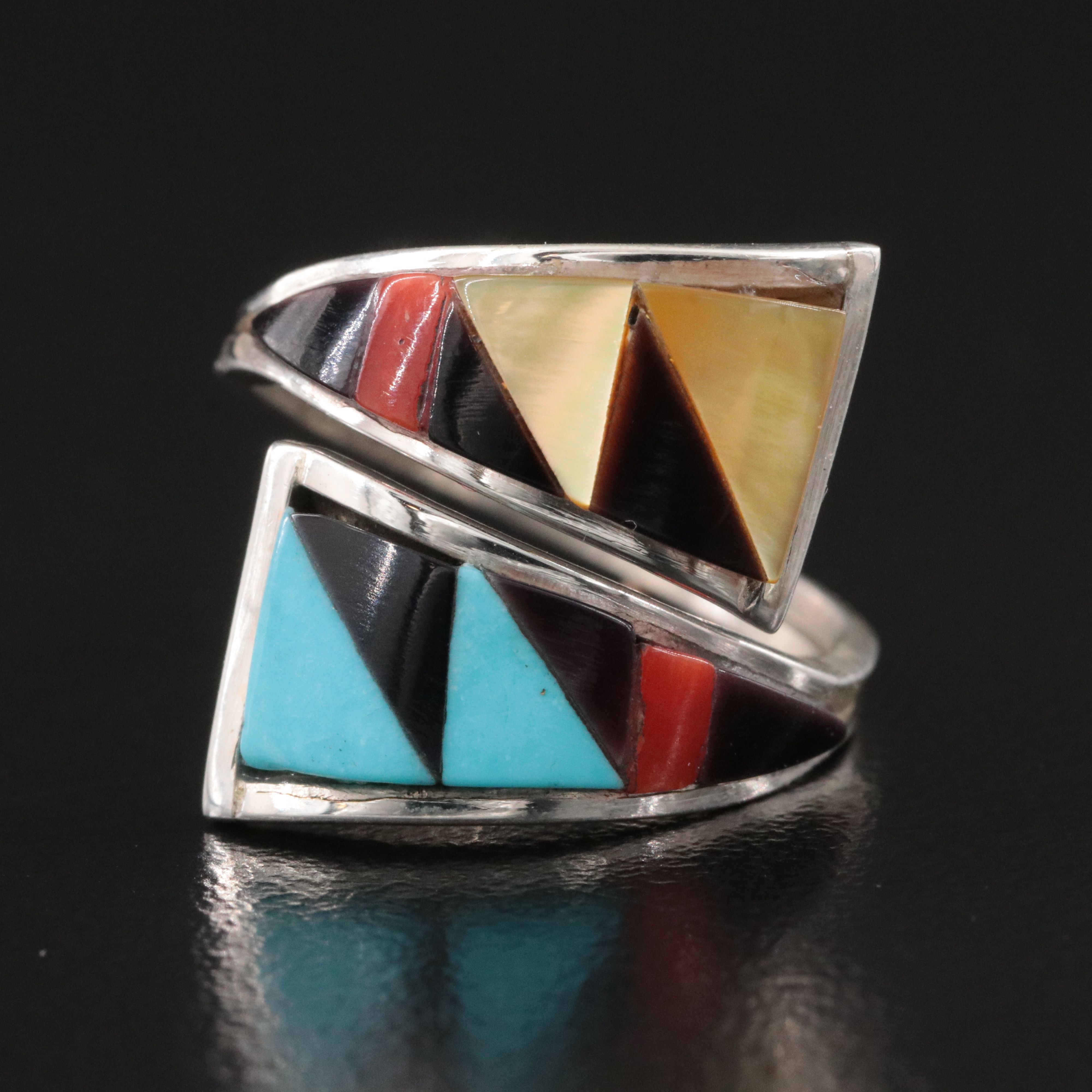Tammie Qualo Zuni Sterling Inlay Bypass Ring