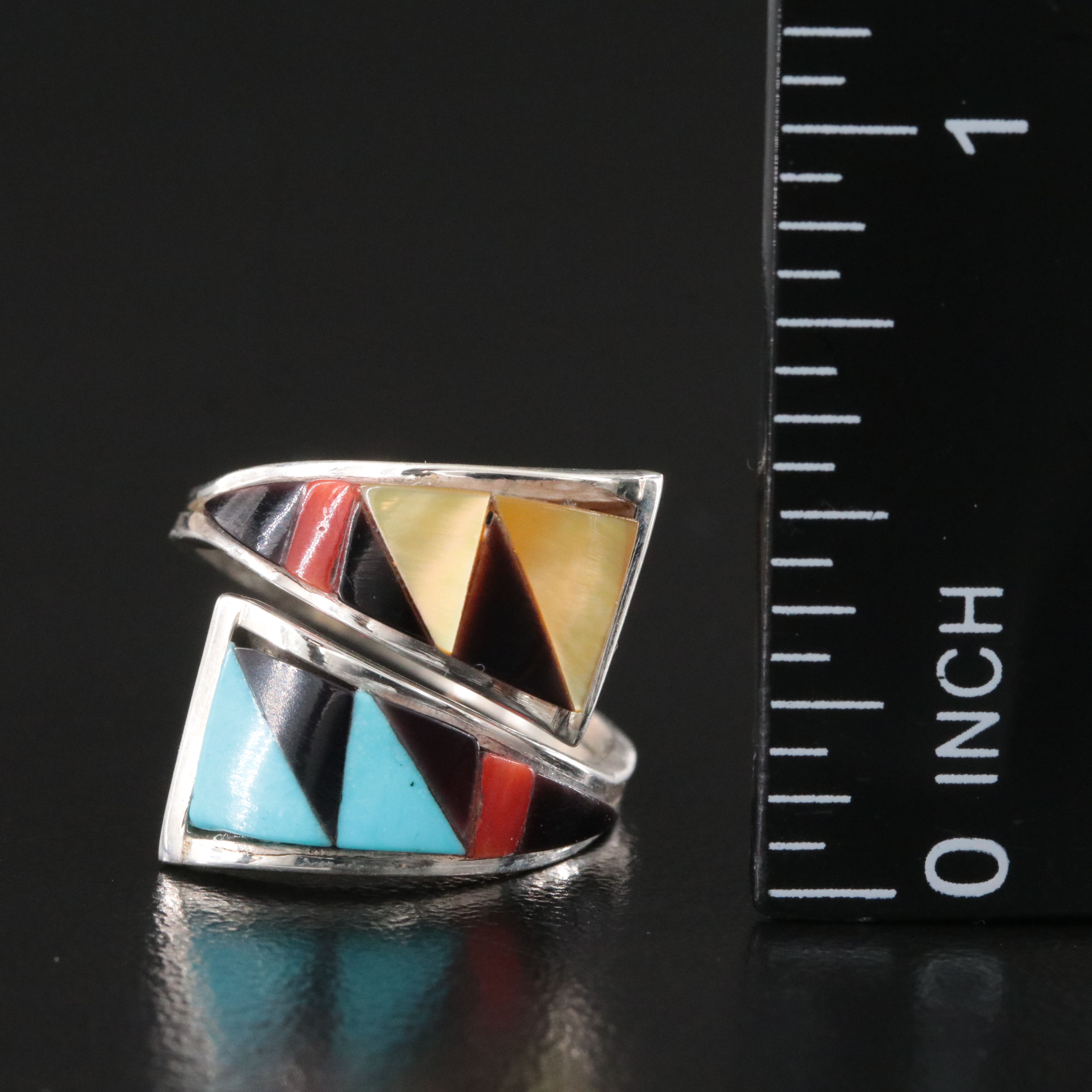Tammie Qualo Zuni Sterling Inlay Bypass Ring