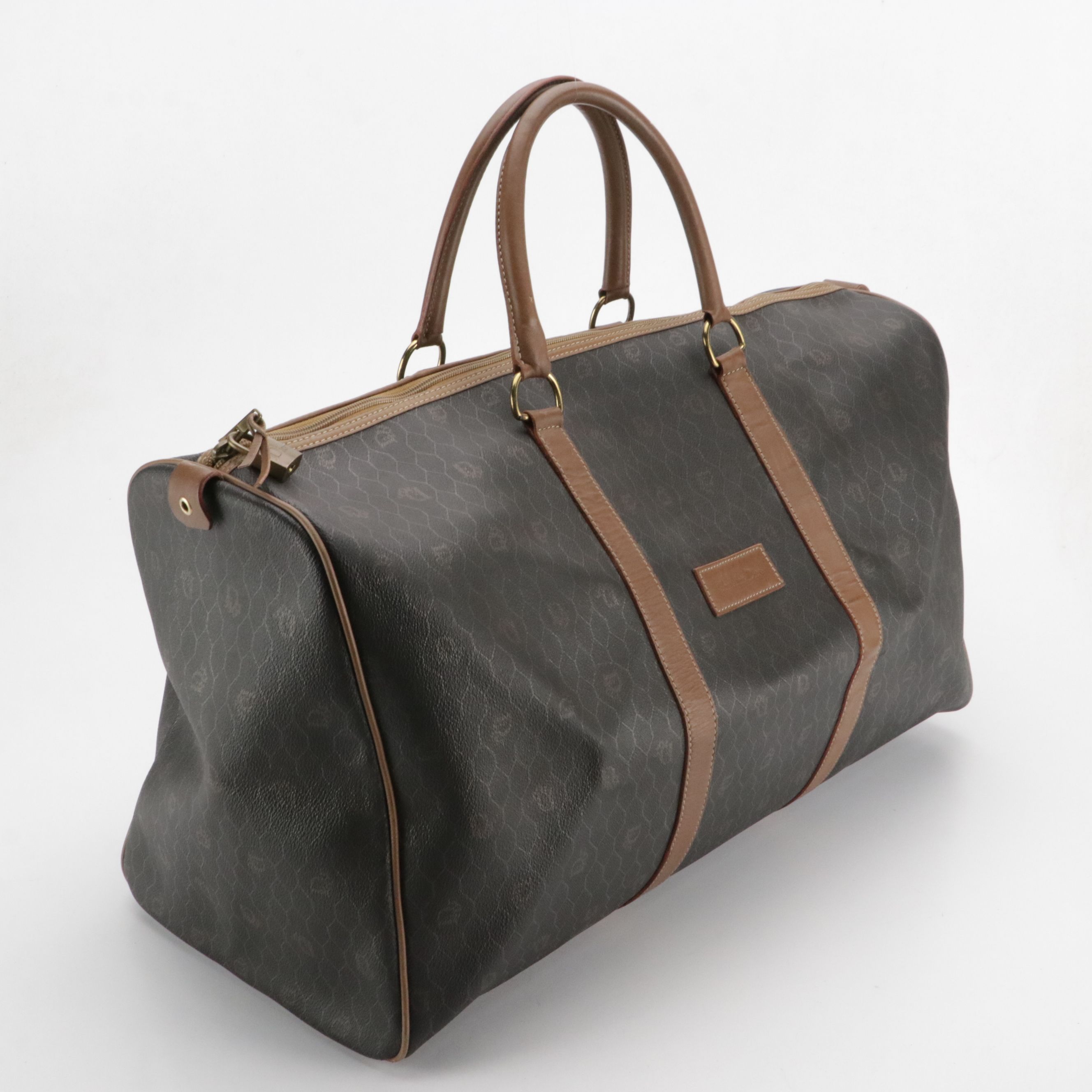 Christian Dior Large Duffle Bag in Honeycomb Canvas and Brown Leather